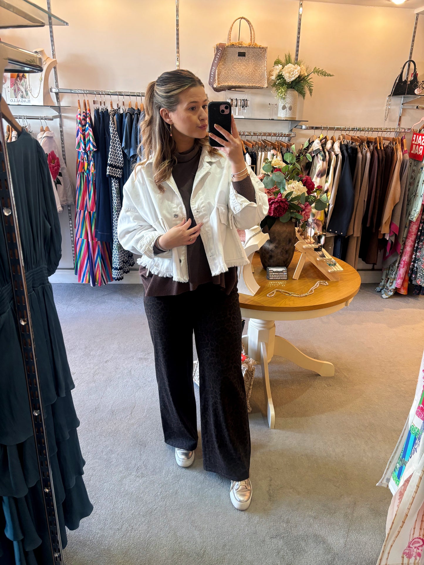 Sorena Greece White Denim Jacket With Painted Flower