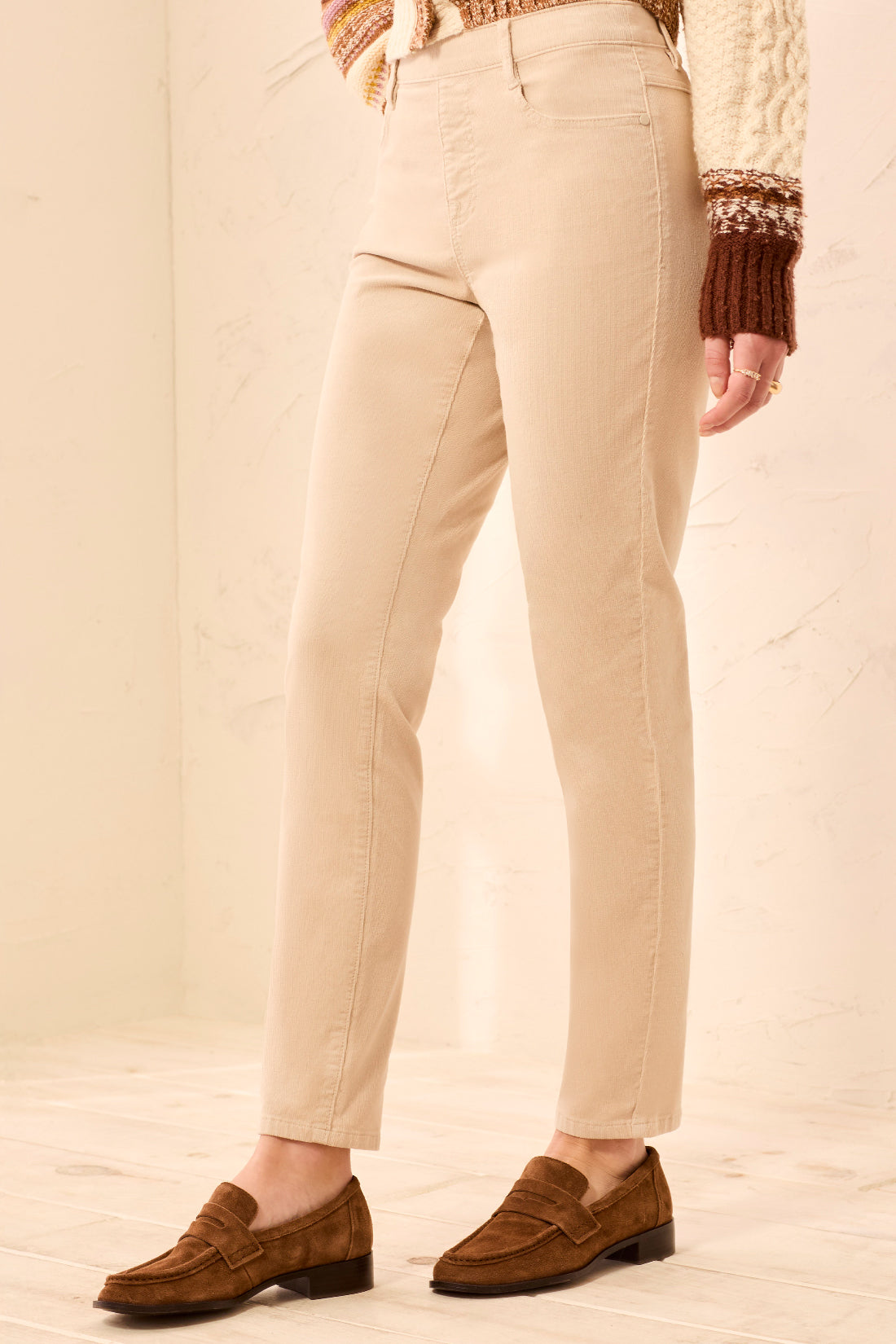TRIBAL Cord Stretch Trousers In Antique White