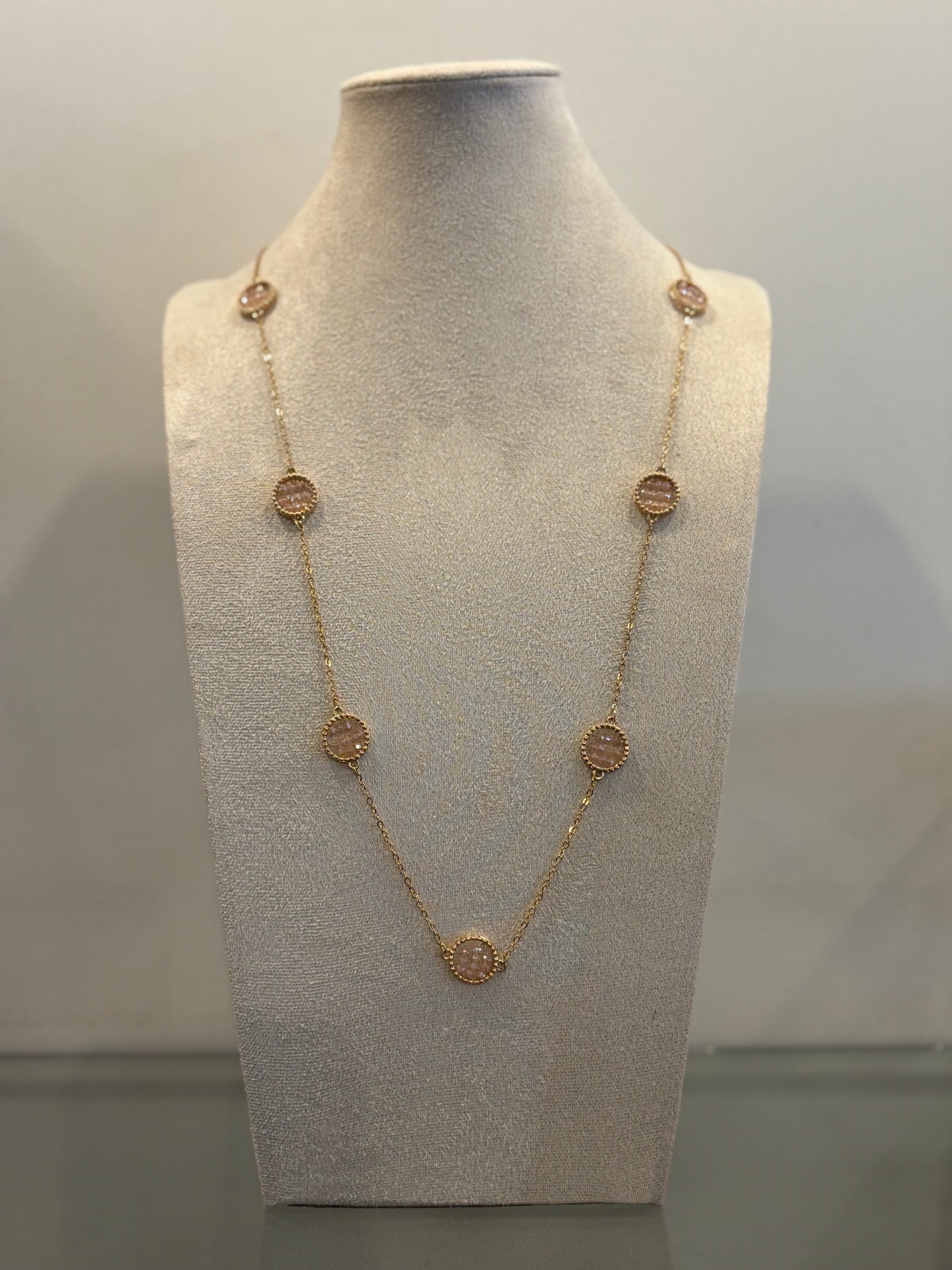 Nude Crystal Long Necklace