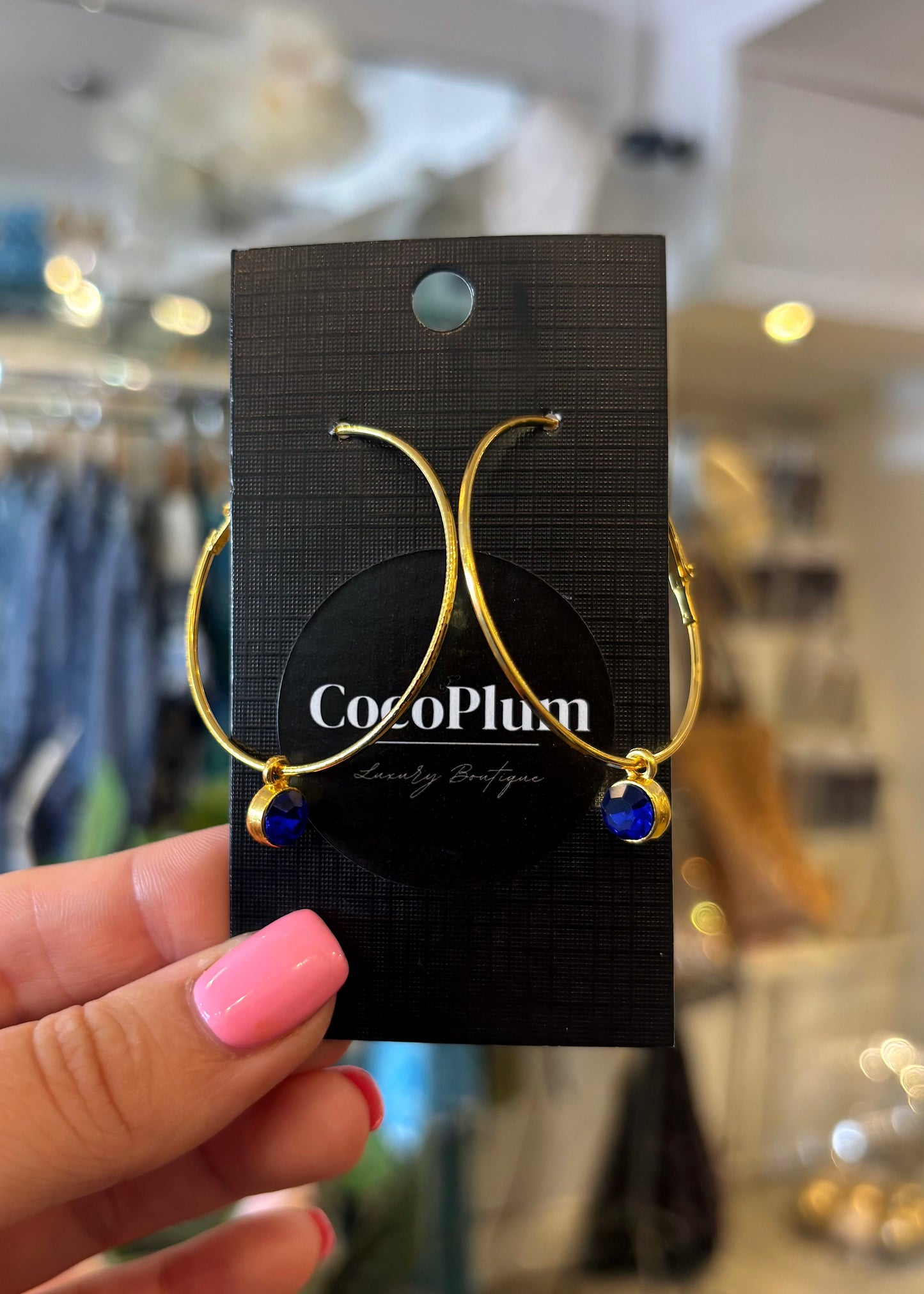 Cobalt Blue Jewel Hoop Earrings