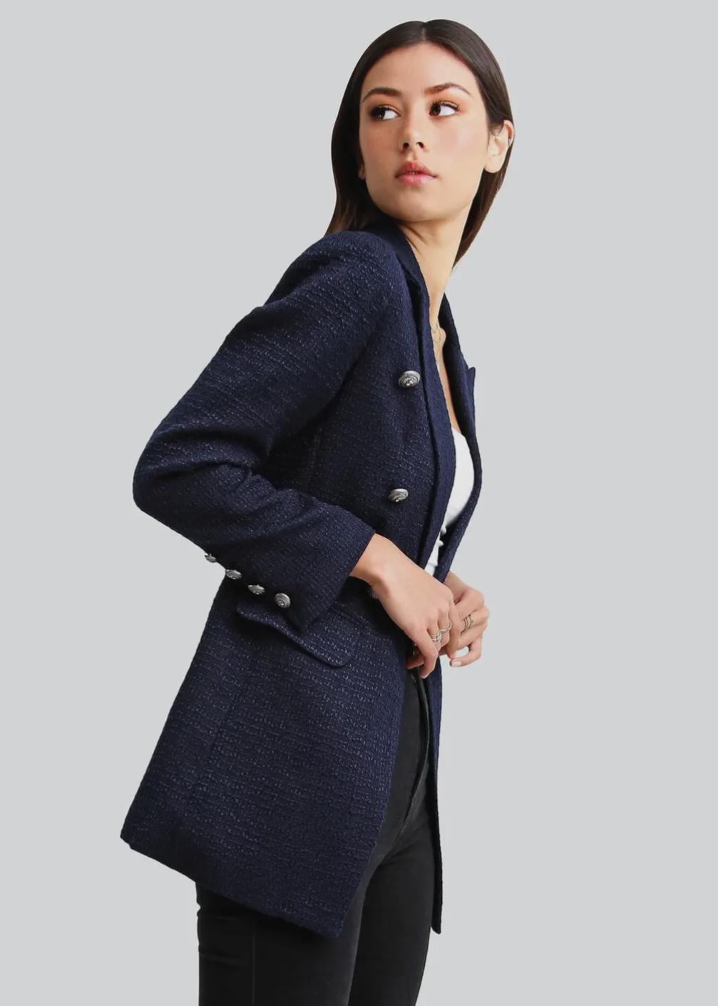 Belle & Bloom Textured Weave Blazer In Navy