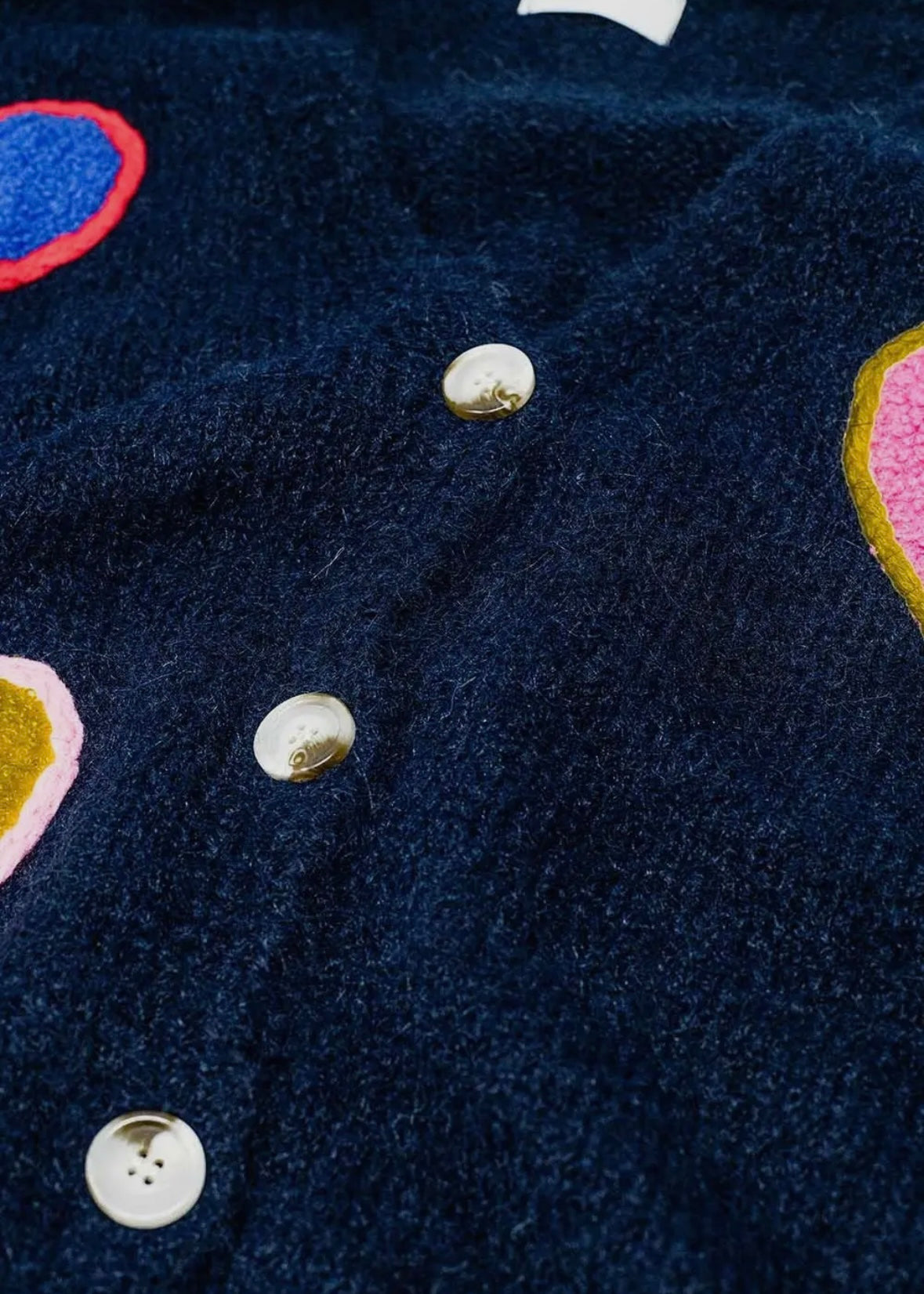 Q2 Blue Knitted Cardigan With Embroidered Hearts
