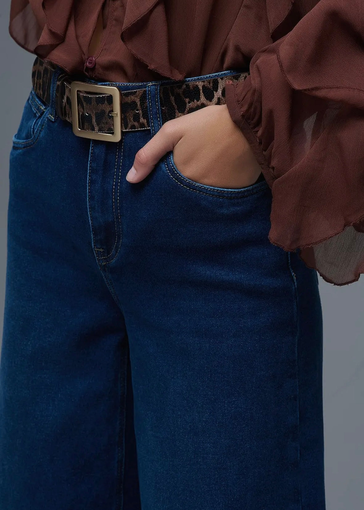 Q2 Stretch Wide Leg Jeans In Deep Blue