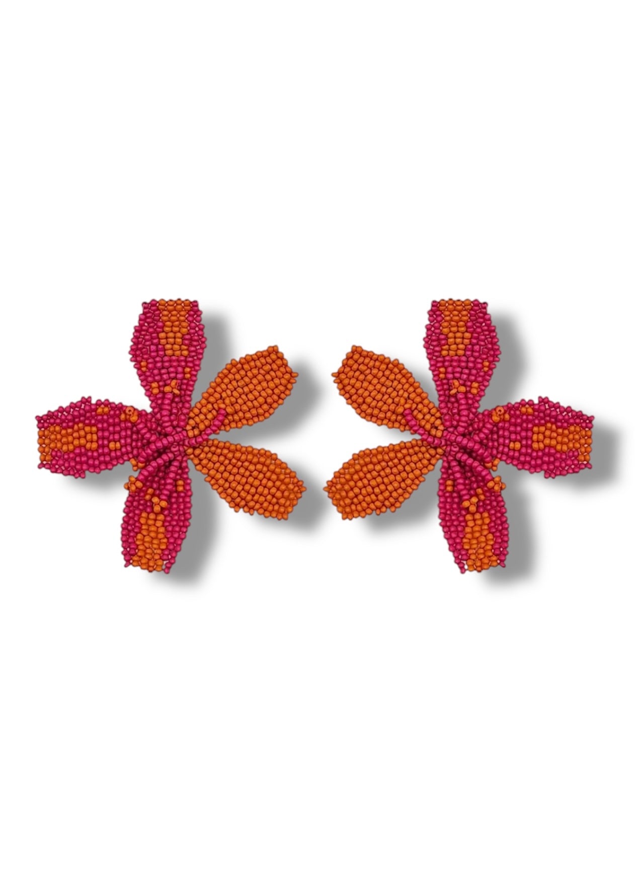 Orange & Pink Beaded Flower Earrings