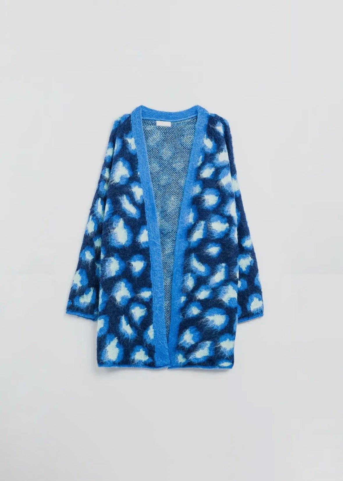 Q2 Blue Leopard Print Wool Cardigan