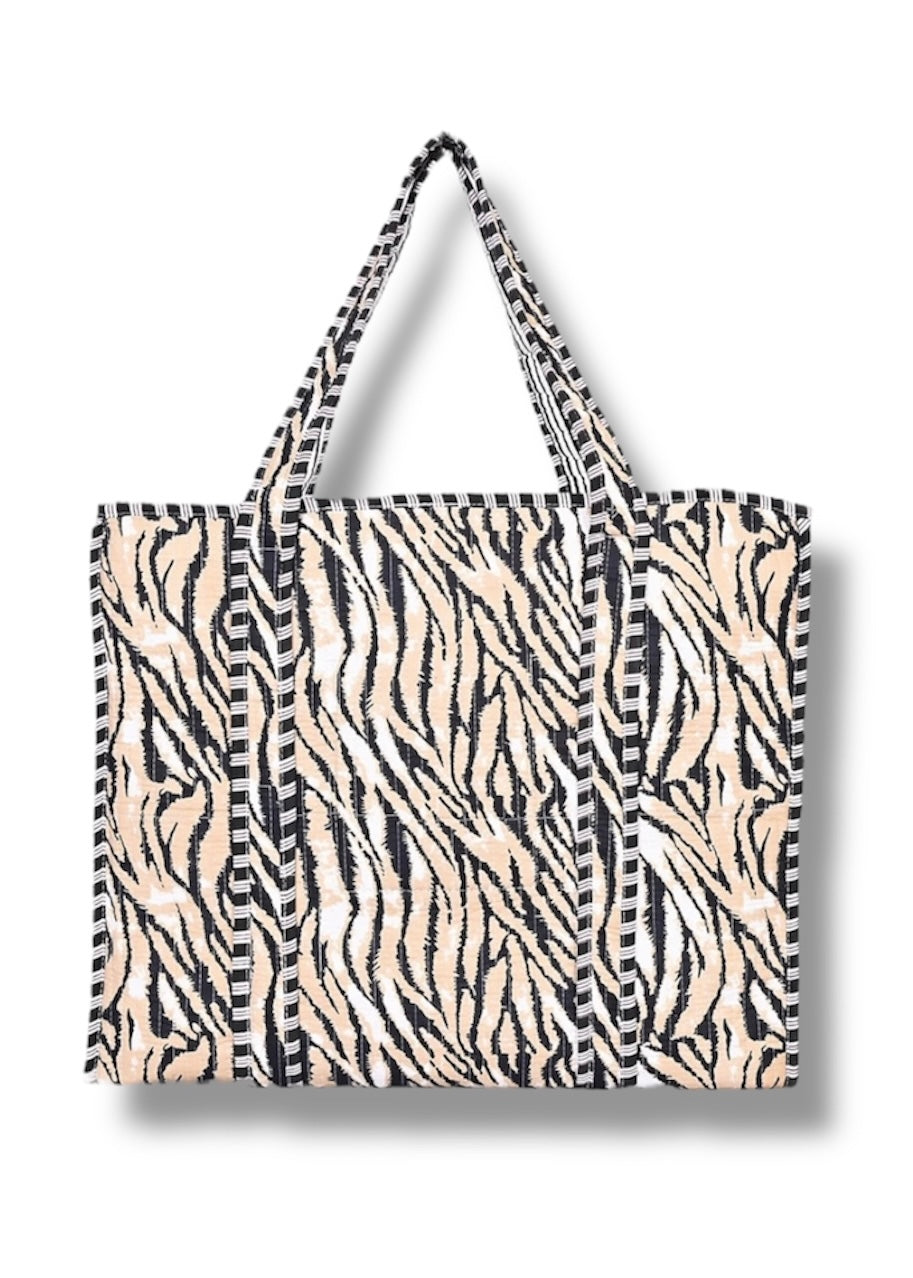Large Cotton Tote Bag In Tiger Print