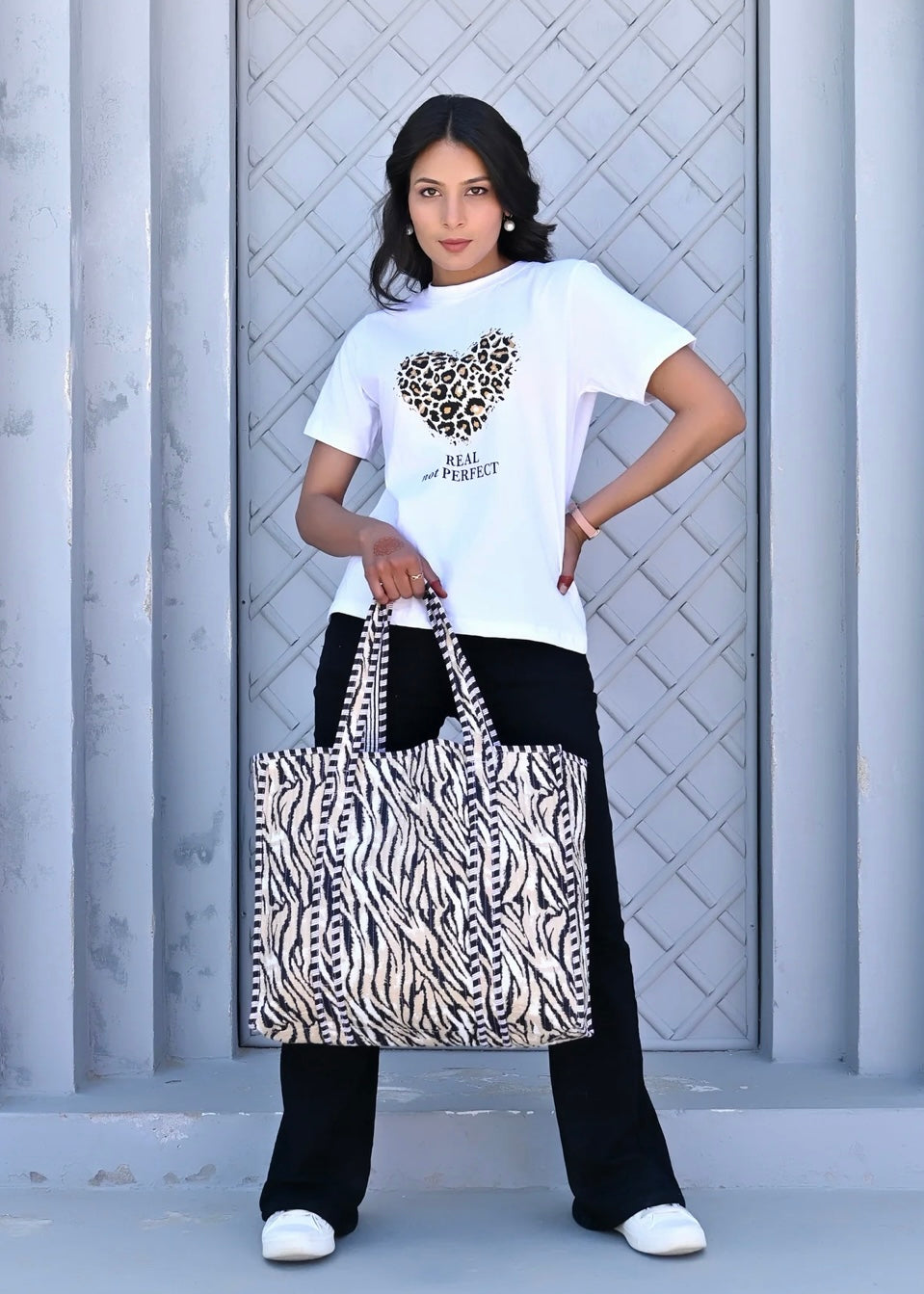 Large Cotton Tote Bag In Tiger Print