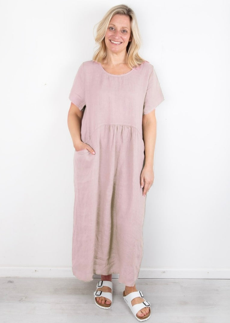 Amazing Woman Linen Dress In Pink