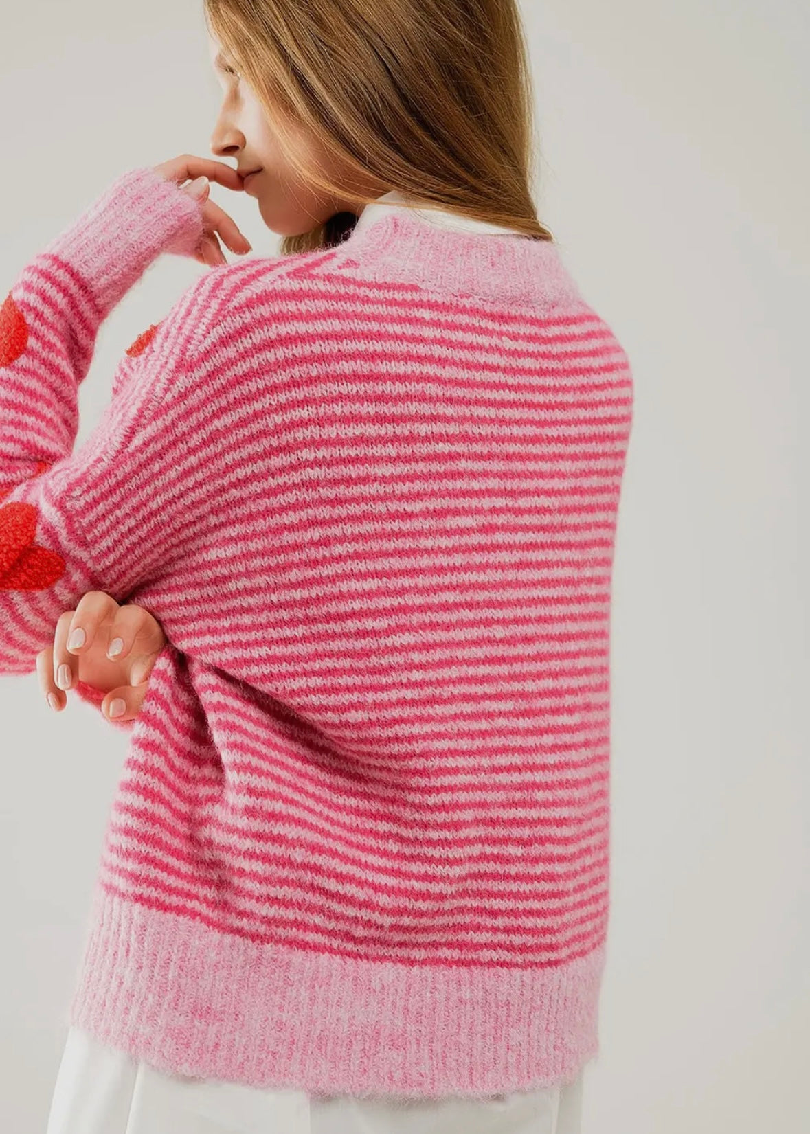 Q2 Pink Striped Sweater With Red Hearts