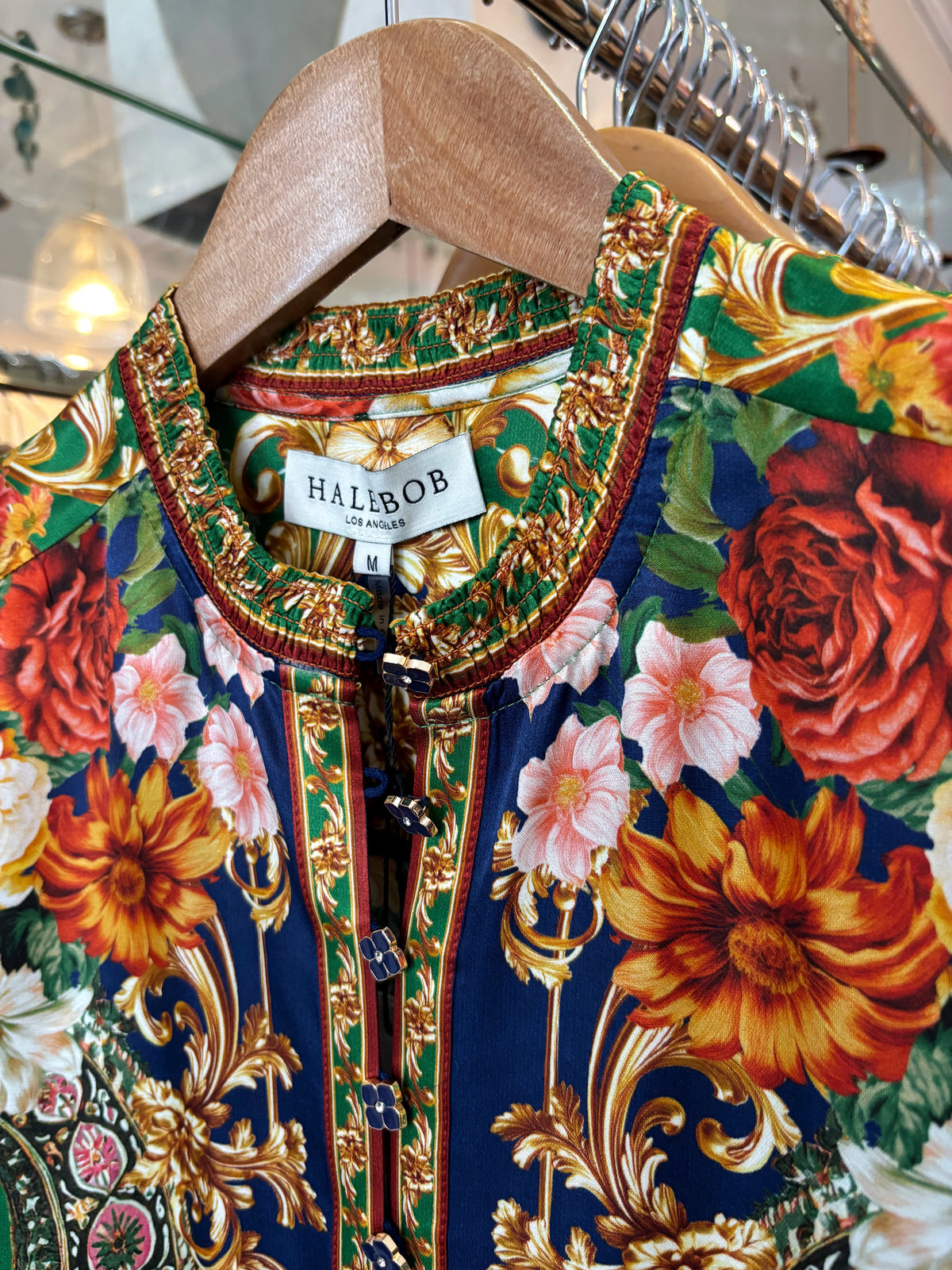 Hale Bob Green & Navy Multi Print Floral Ornate Print Blouse