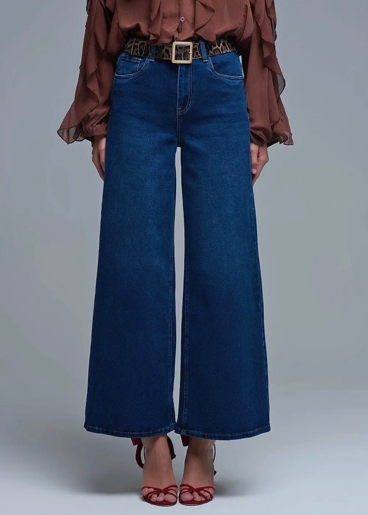 Q2 Stretch Wide Leg Jeans In Deep Blue