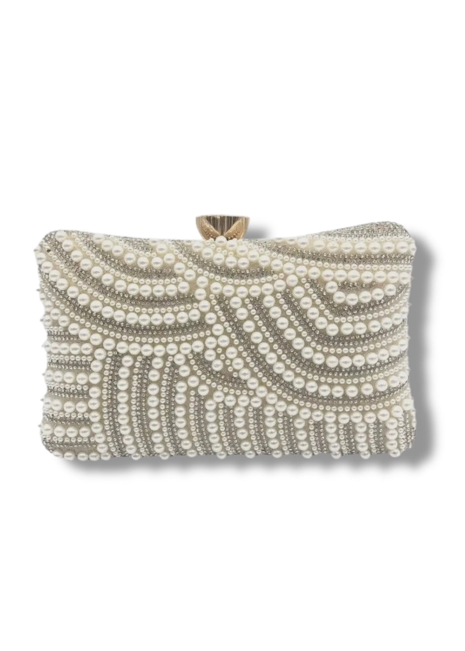 Pearl & Crystal Clutch Bag With Detachable Strap
