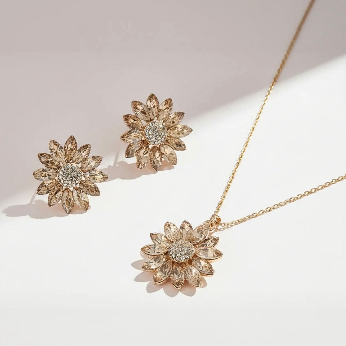 Flower Crystal Necklace & Earrings Set