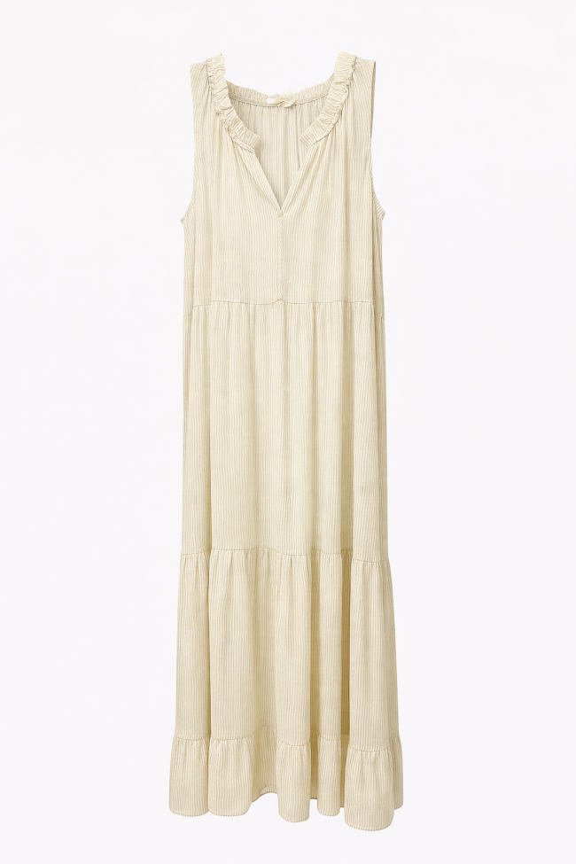 Sleeveless Midi Dress Stone Pinstripe