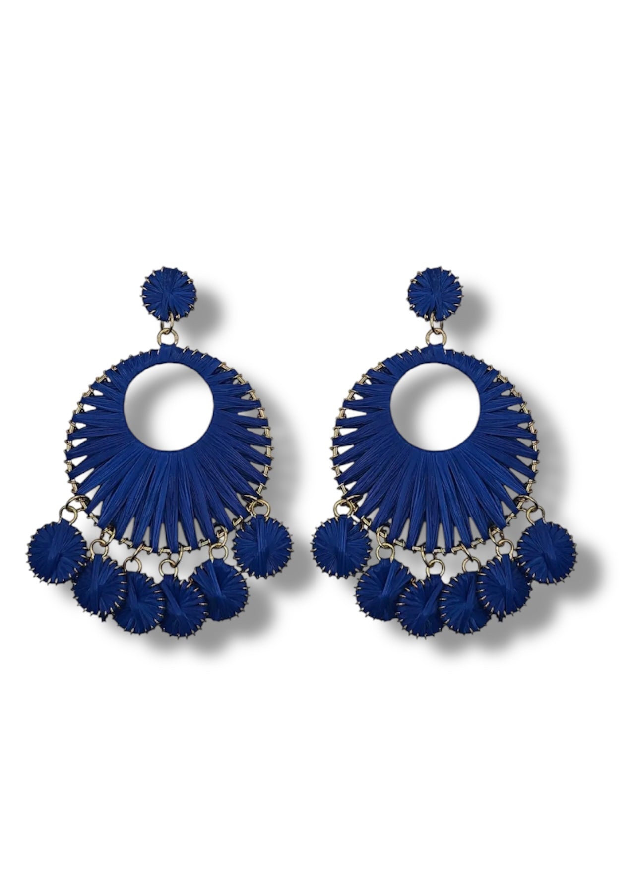 Blue Raffia Circle Drop Earrings