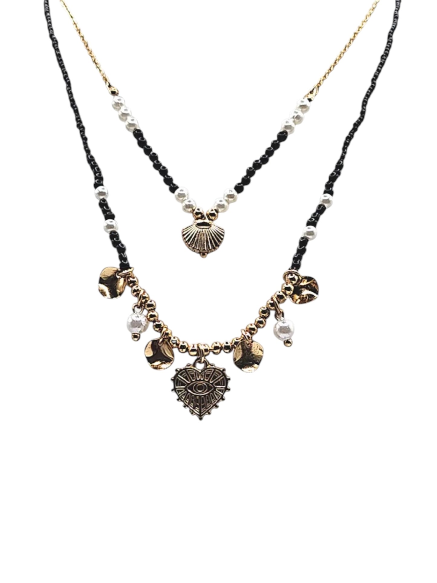 Black & Pearl Double Layer Necklace