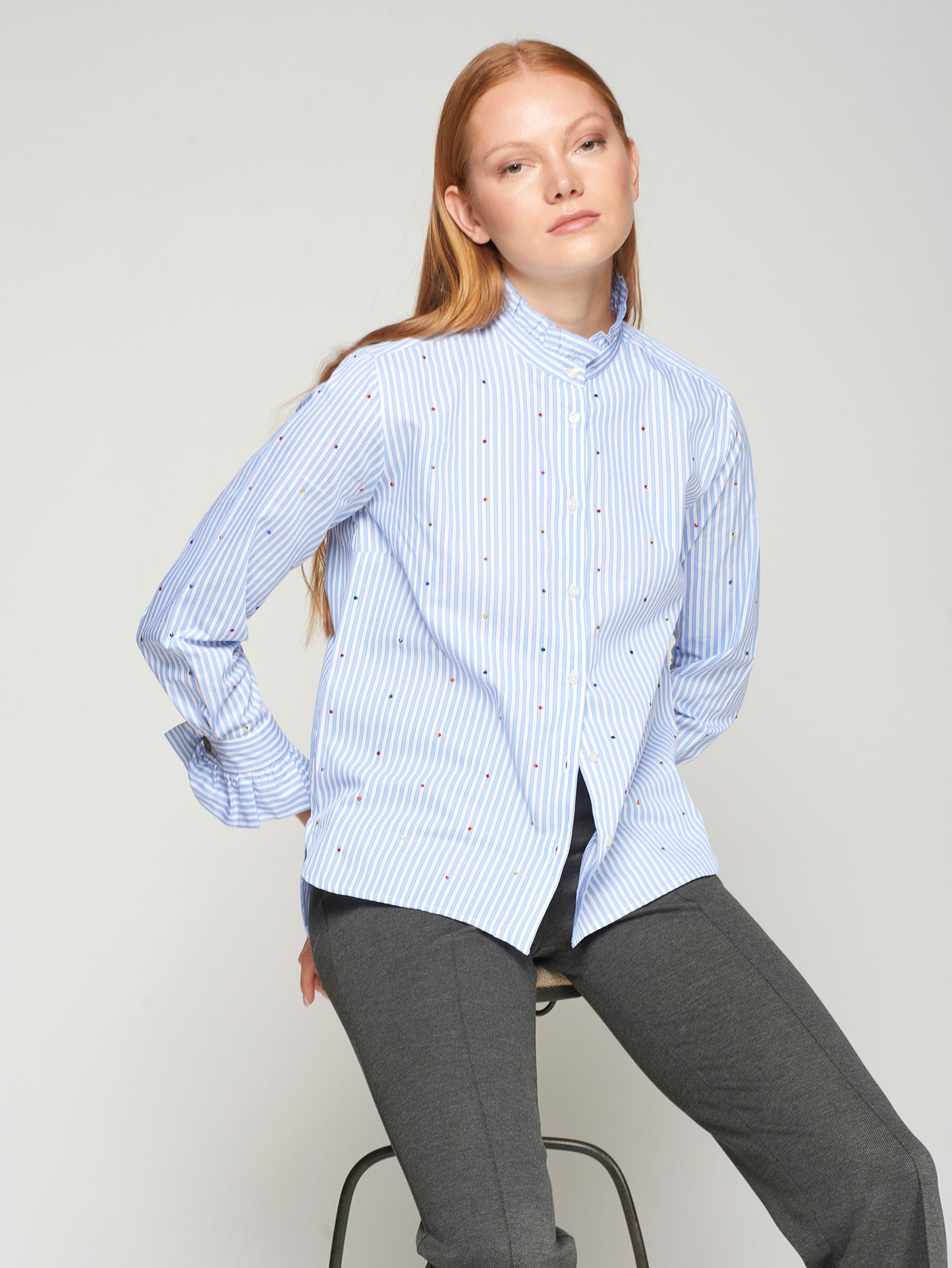 Vilagallo Pinstripe Embellished Shirt