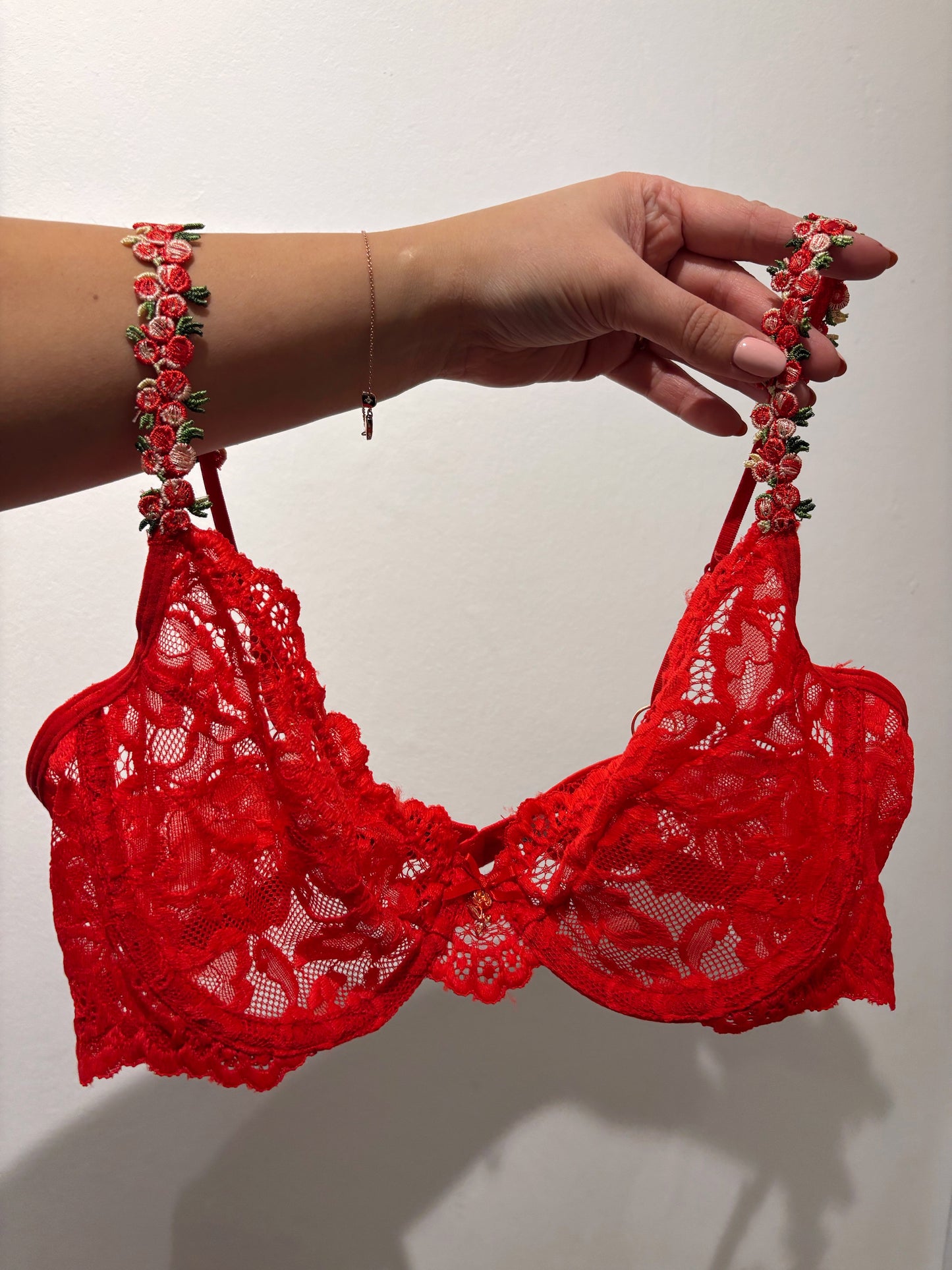 Scarlett Red Flower Strap Underwired Lingerie Set