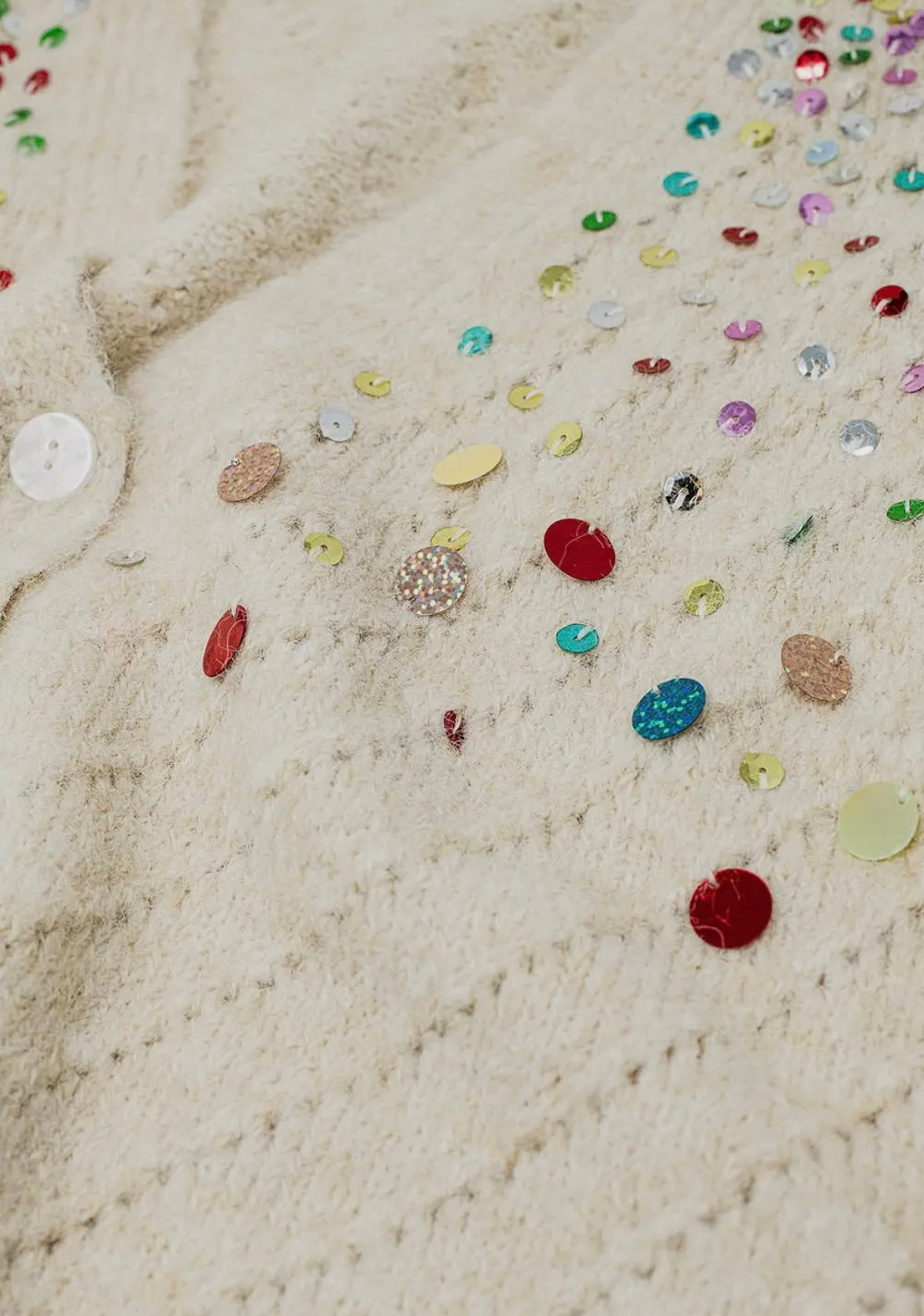 Q2 V-Neck Cardigan with Multicolor Embroidered
Sequin in Beige