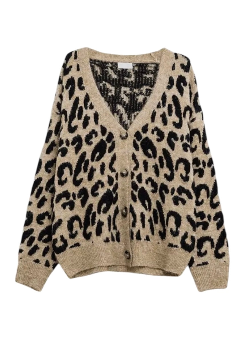 Q2 Soft Knit Leopard Print Cardigan