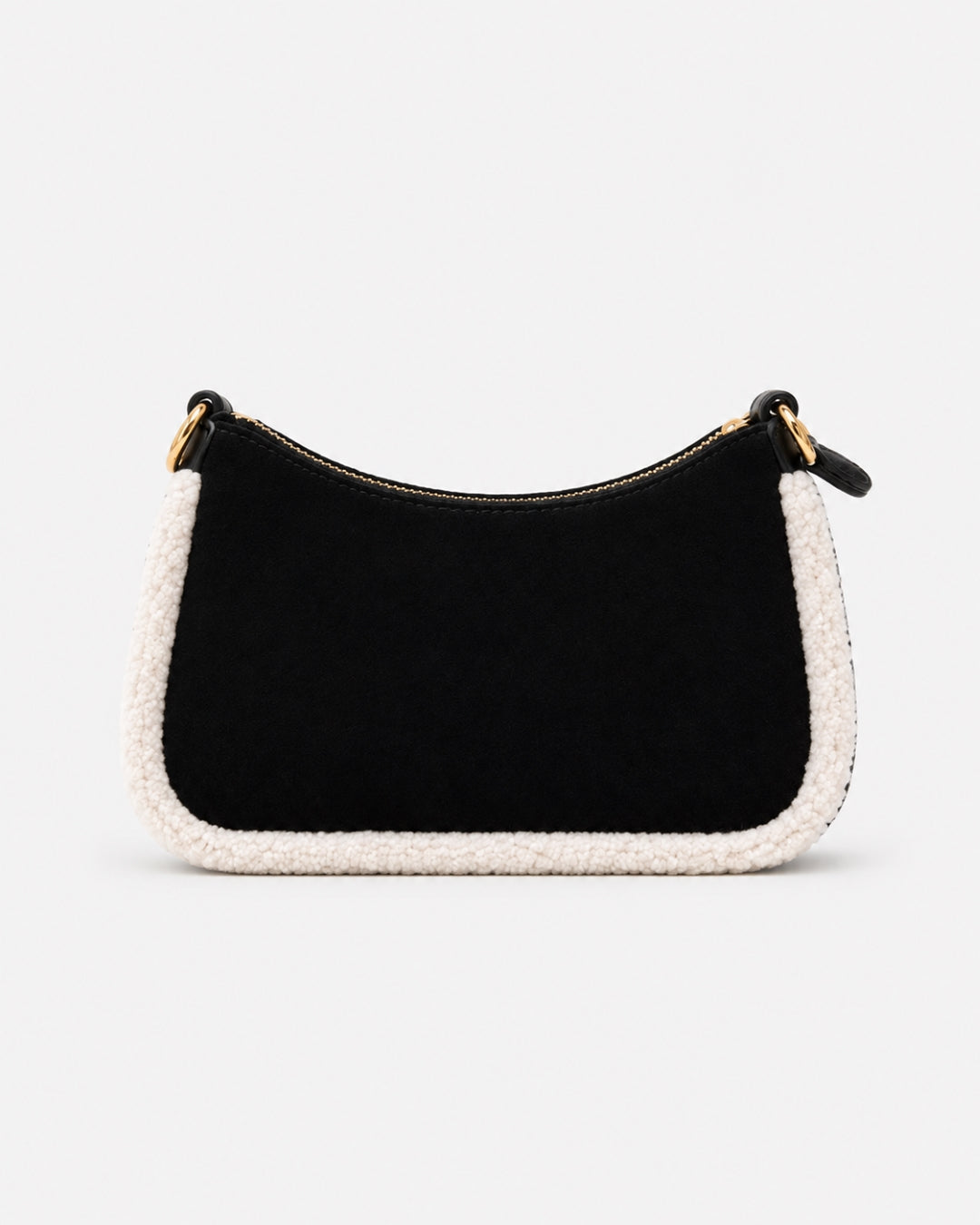 Sorena Valentina Suede Black With Faux Fur Trim Crossbody Bag