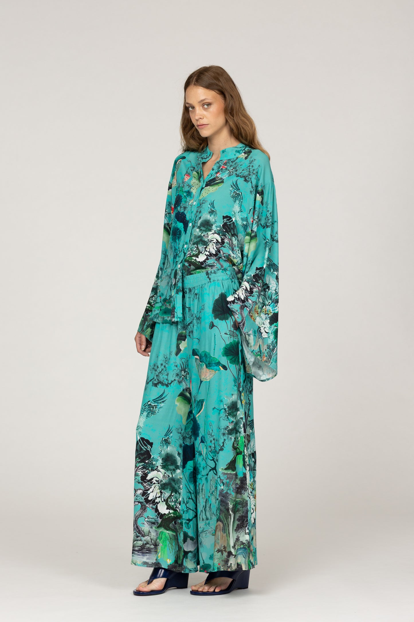 Inoa Silk Trousers With Crystals In Flora Green