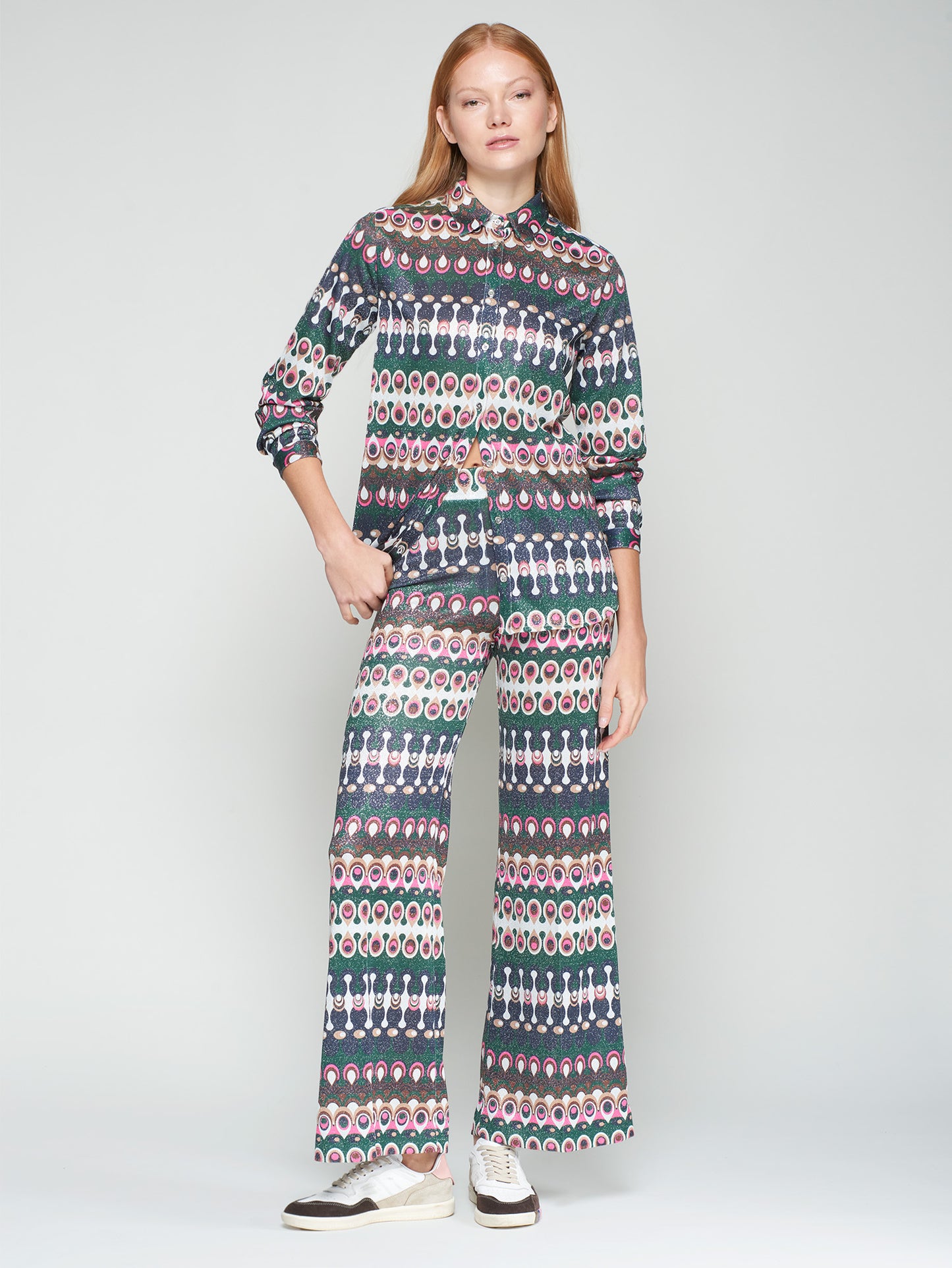 Vilagallo Lurex Geometric Trousers