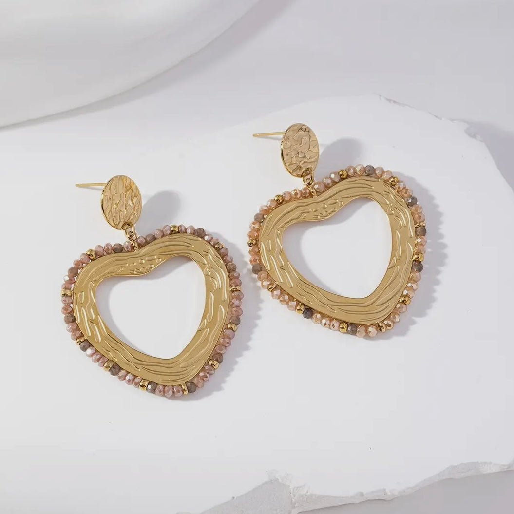 Heart Drop Earrings In Taupe