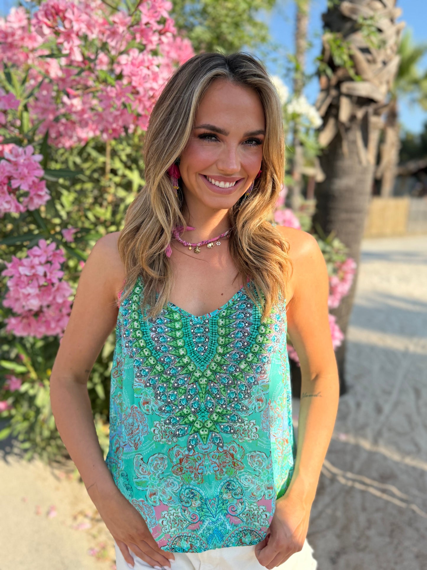 Valery Vain Embellished Cami Top In Azur