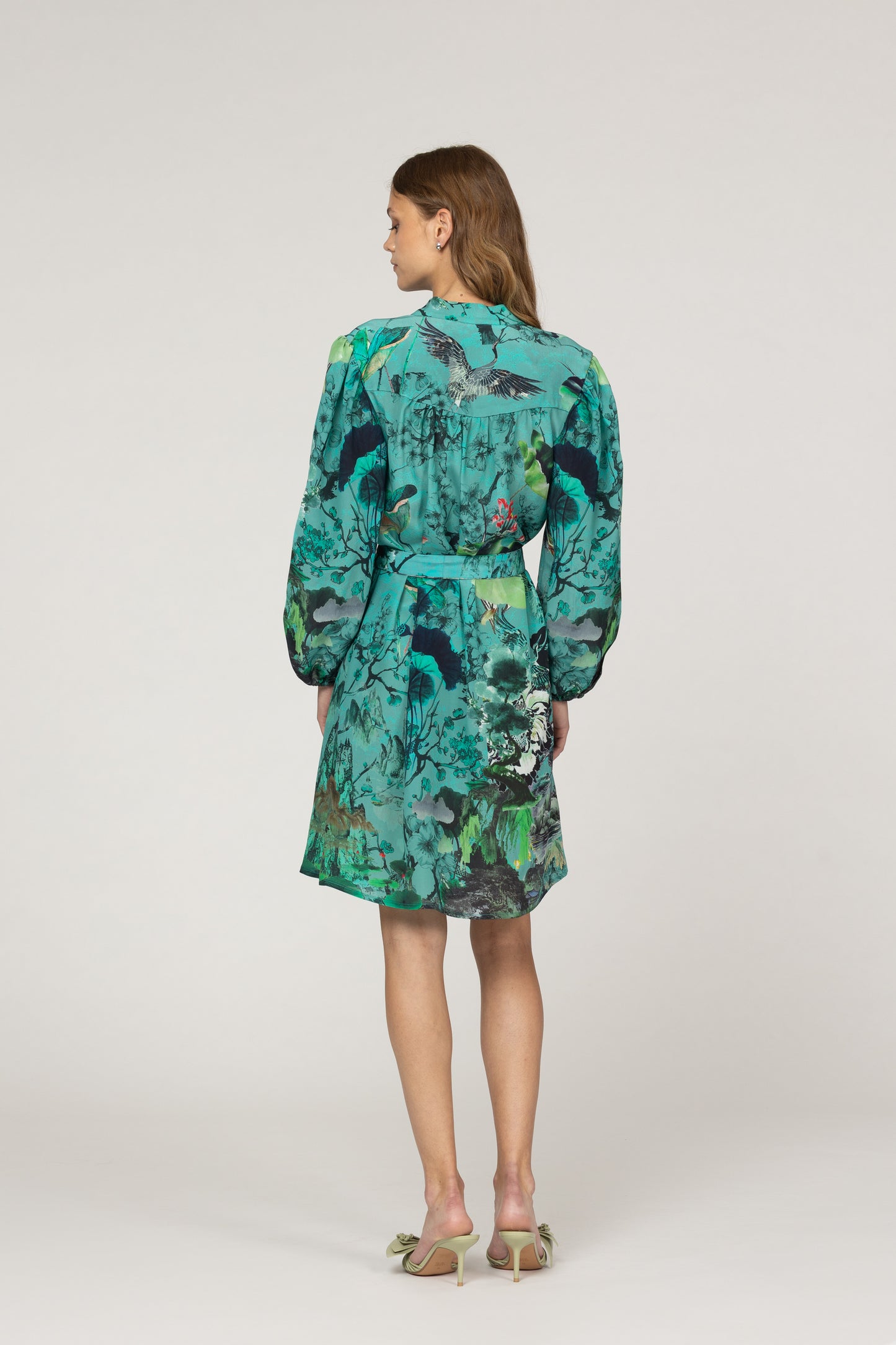 INOA Silk Flora Green Dress No Belt
