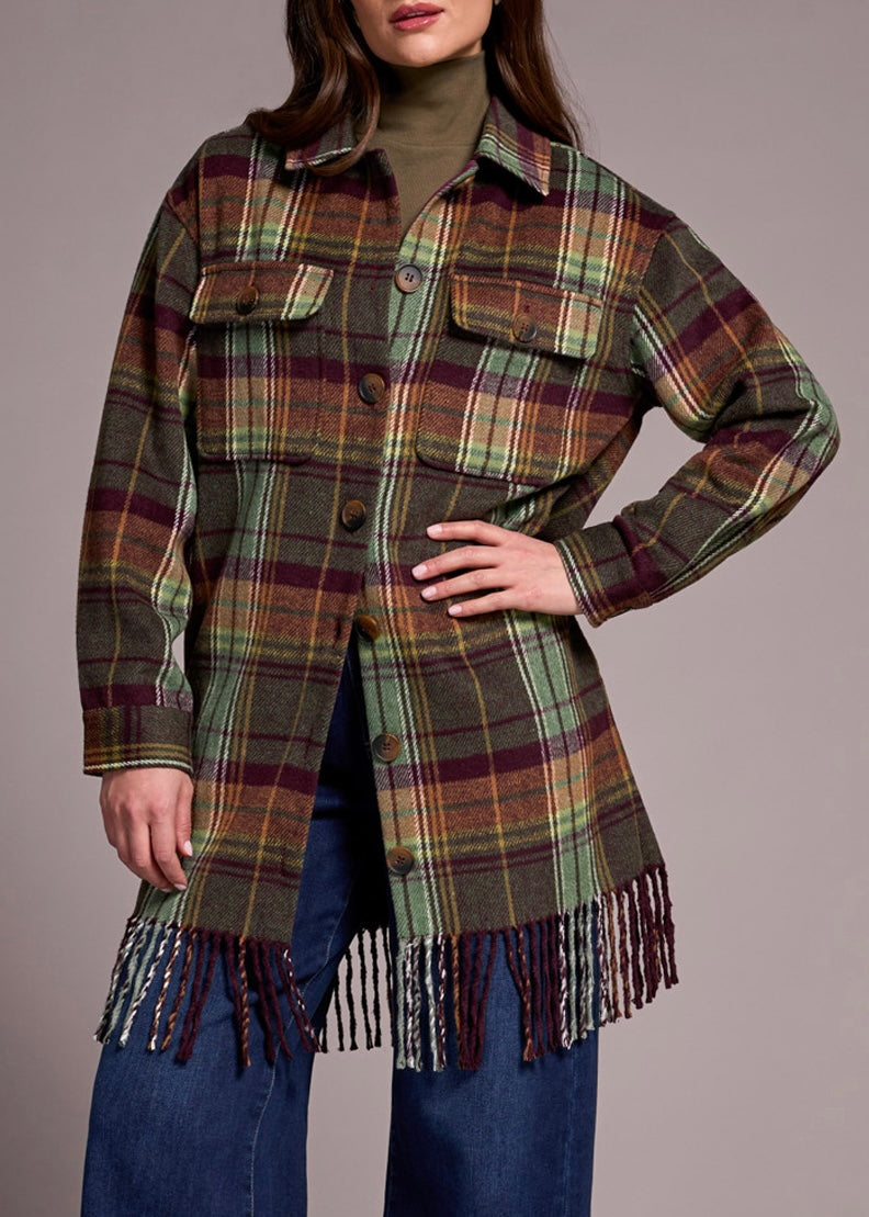 Tribal Check Tassel Shacket