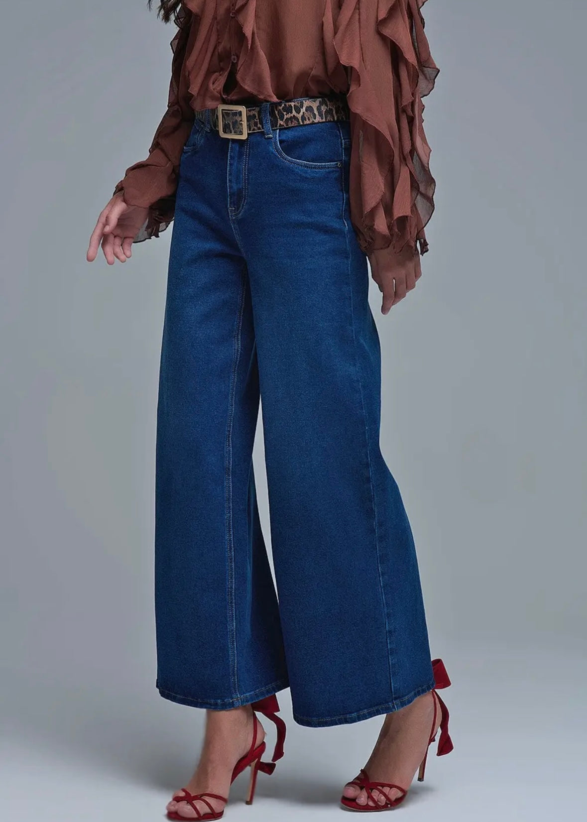 Q2 Stretch Wide Leg Jeans In Deep Blue