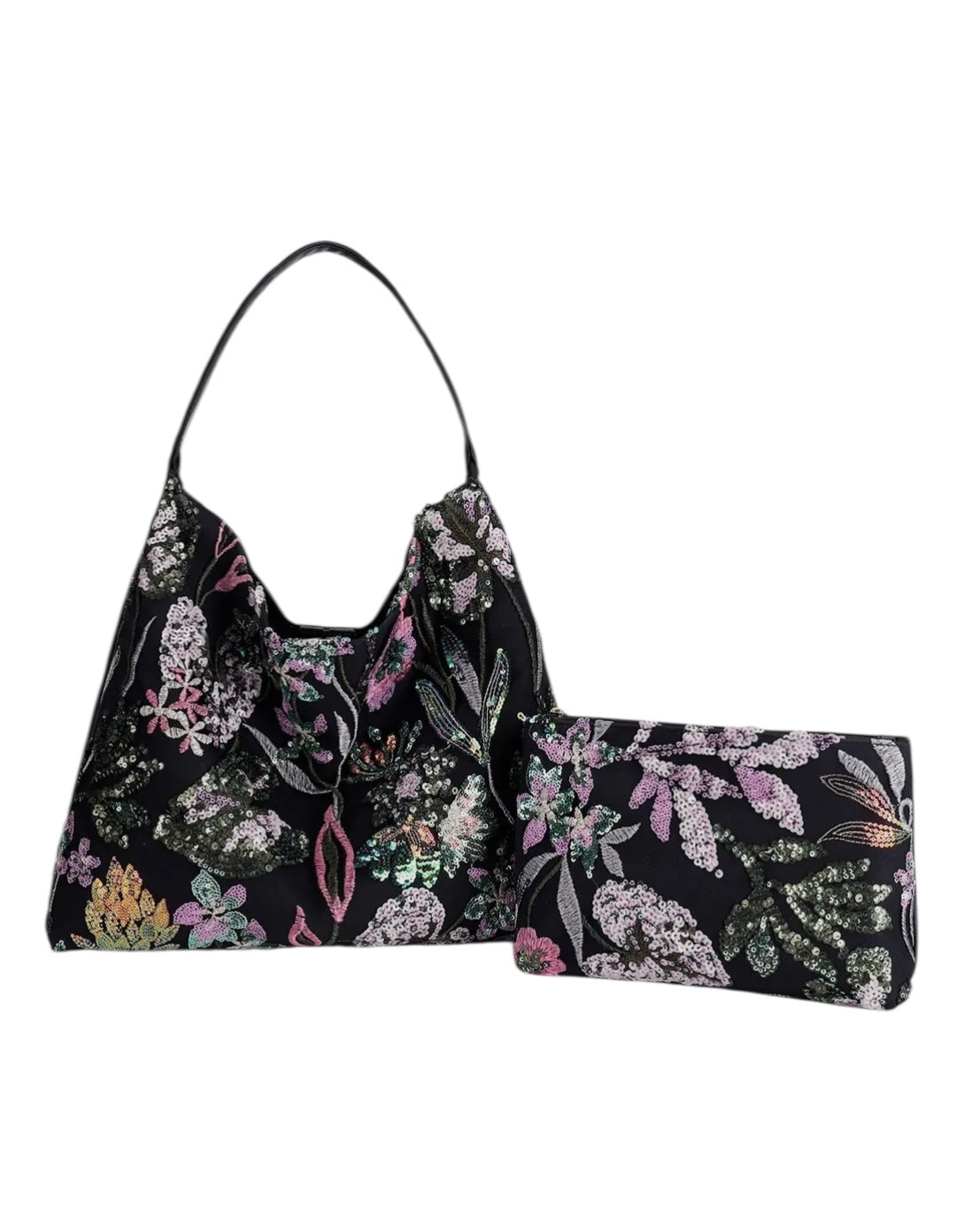 Floral Sequin Makeup Bag