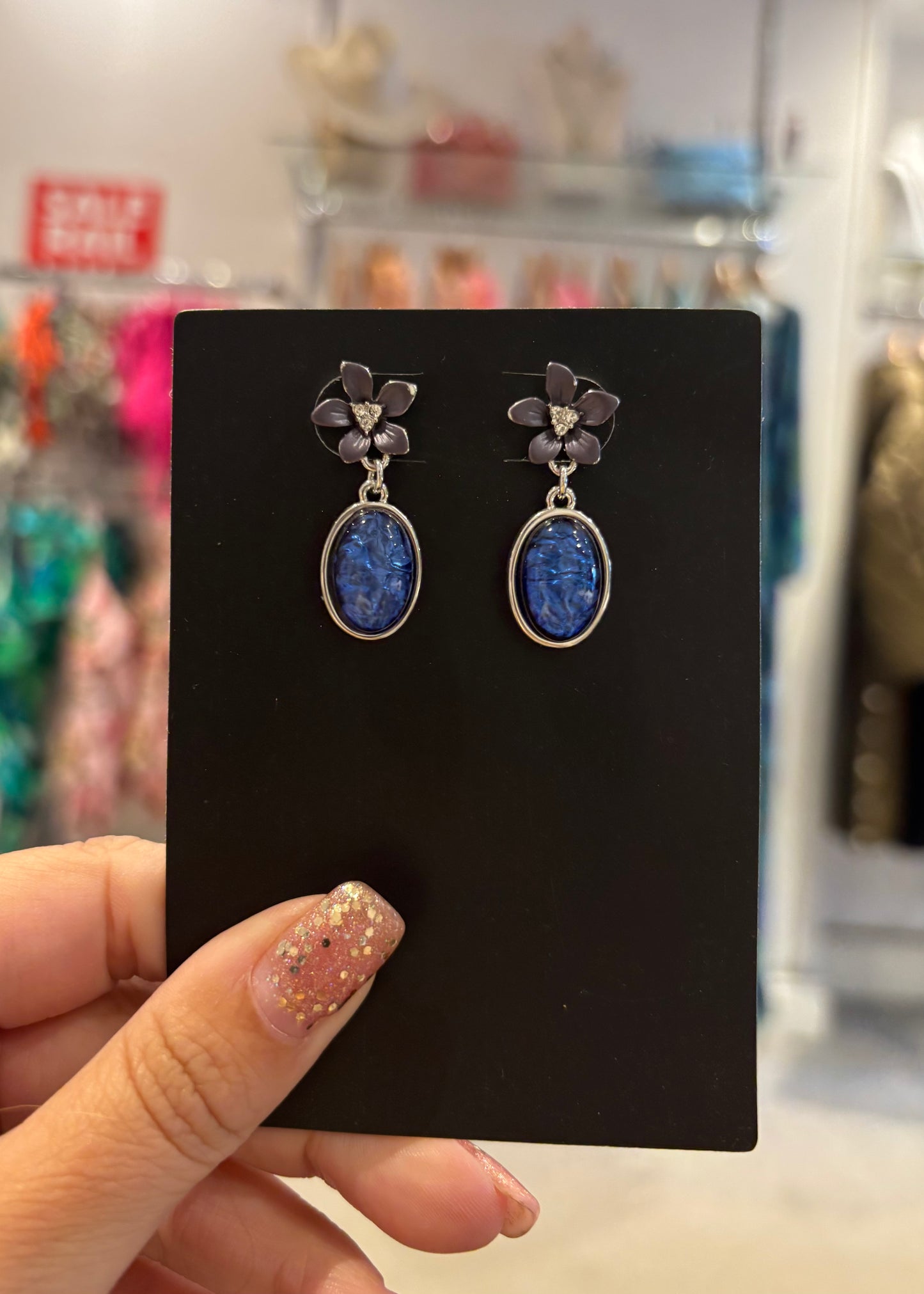 Blue Stone Flower Earrings