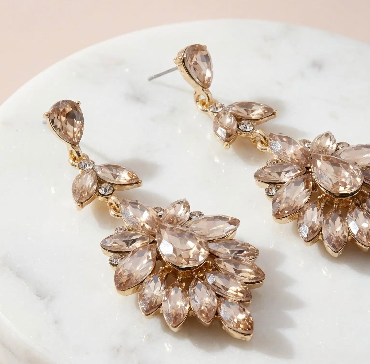 Tear Drop Crystal Dangle Earrings In Gold