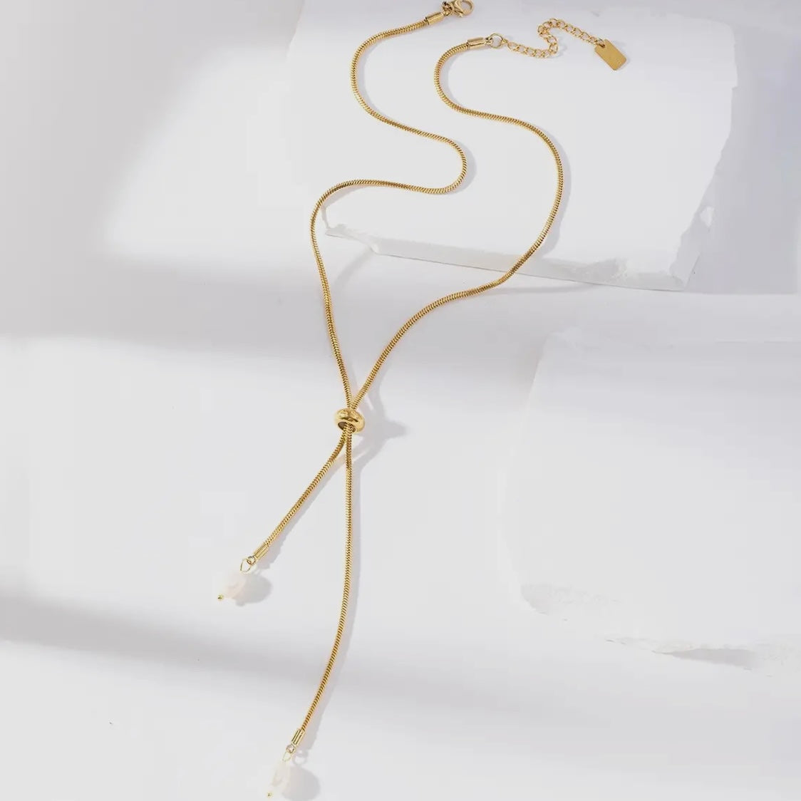 Adjustable Pearl Necklace In Gold