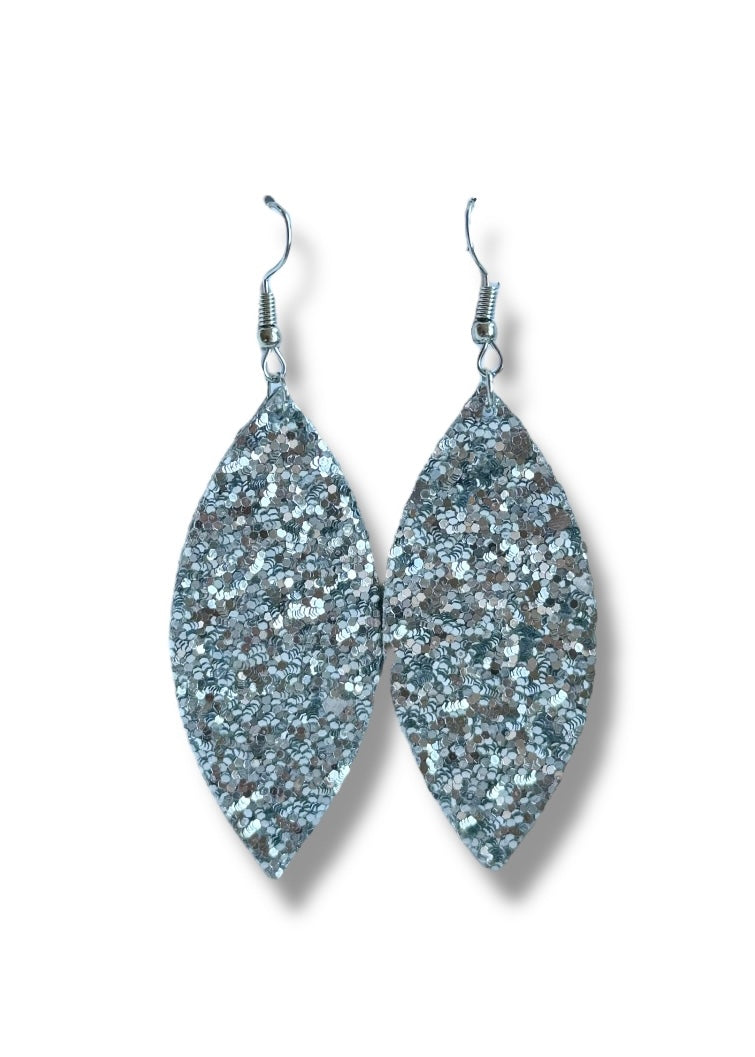 Silver Sparkle Leaf Earrings