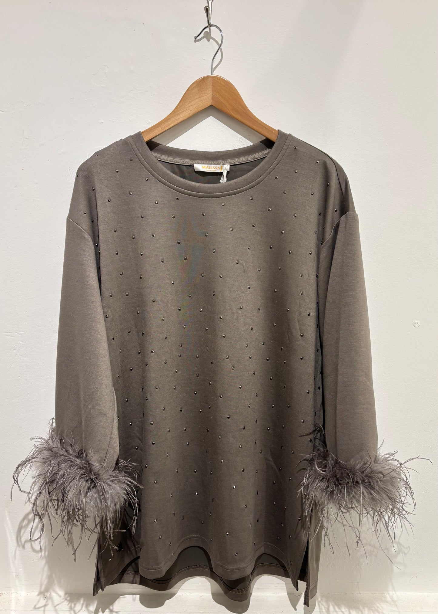Malissa J Faux Fur Sleeve Studded Top