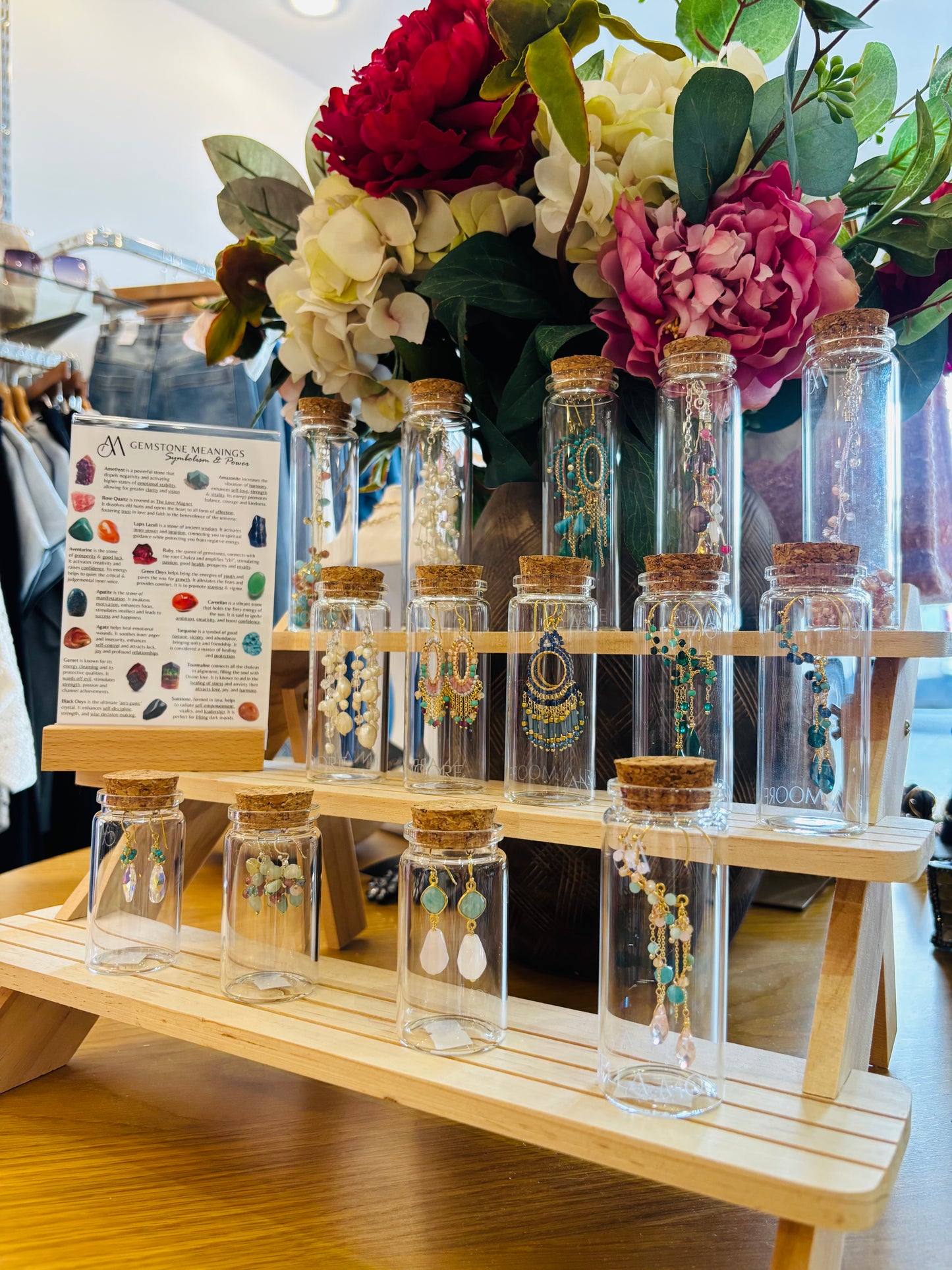 Gemstone Earrings, Handcrafted on Silk with 925 Silver Hooks In Multi