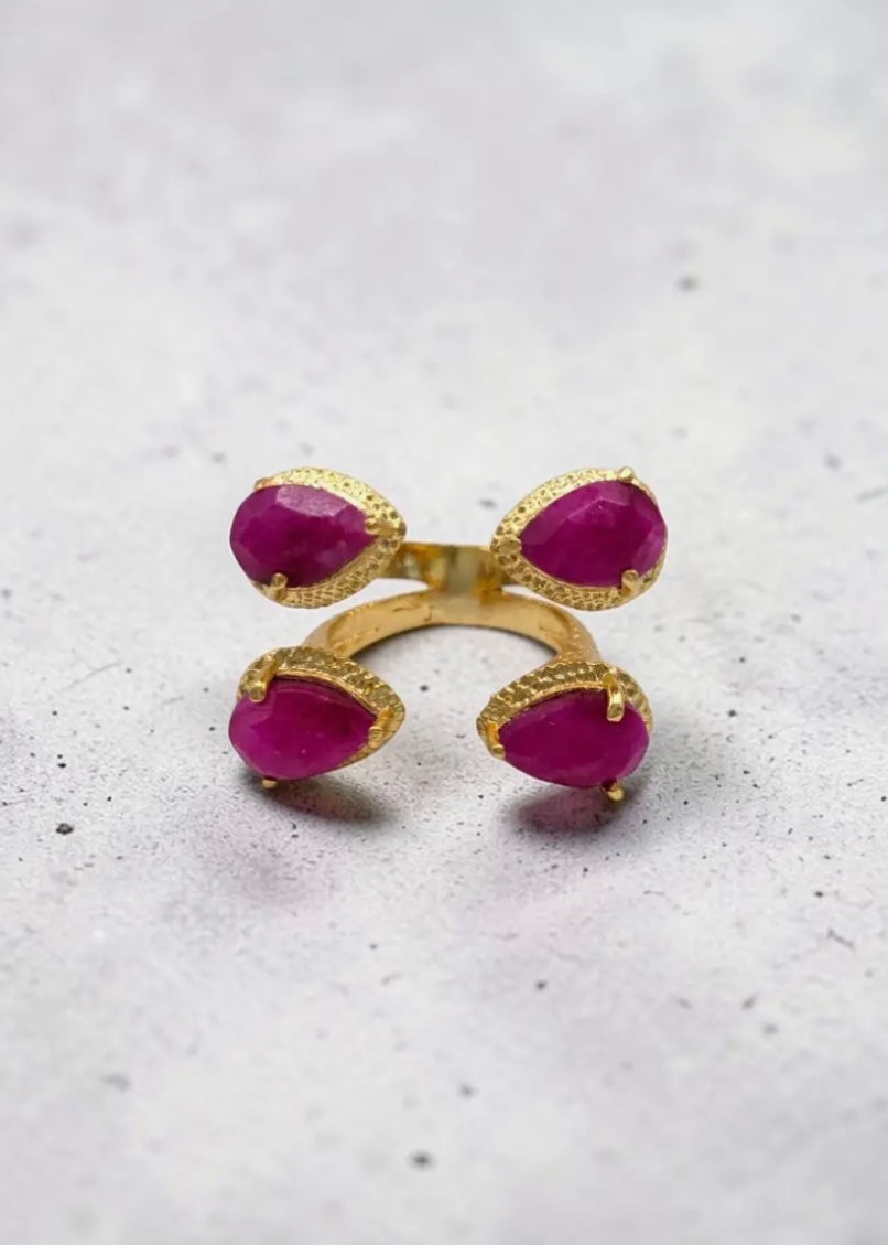 Raspberry Teardrop Cluster Adjustable Ring