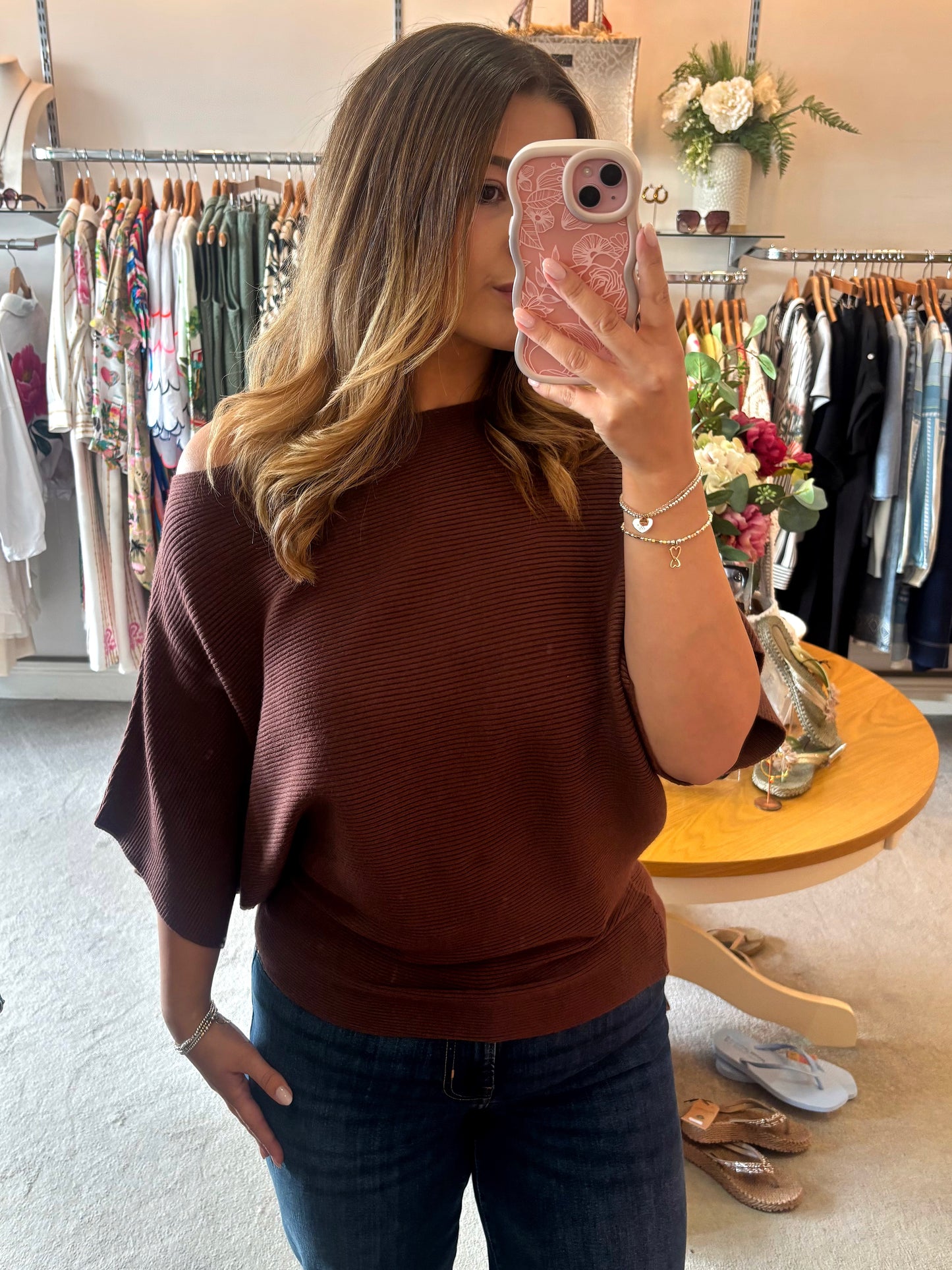 Off The Shoulder Jumper In Brown