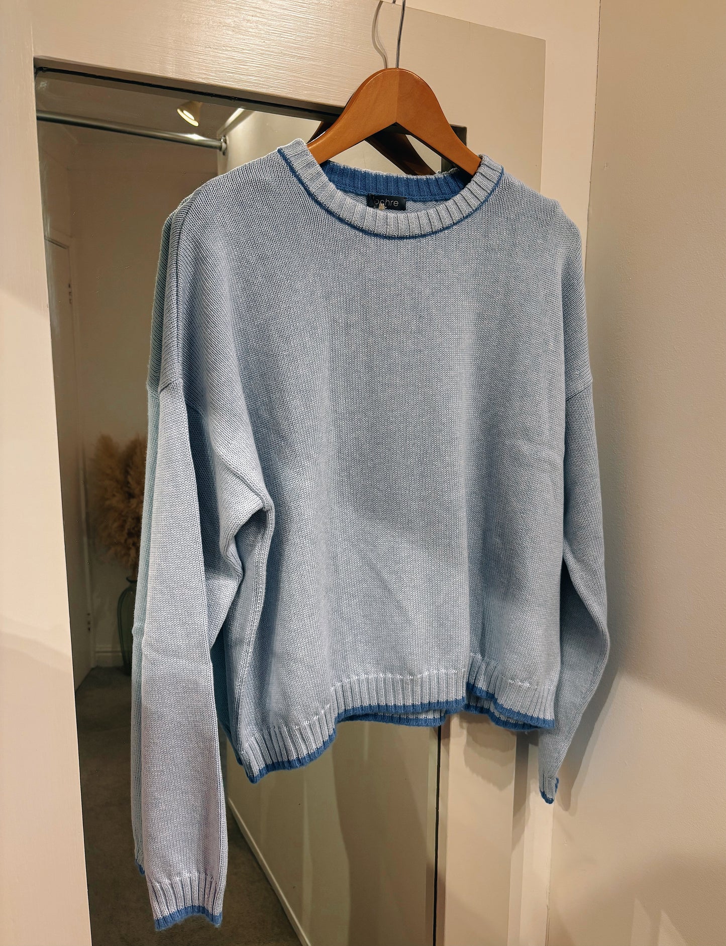 Ochre Cornish Cotton Jumper Pearl Blue/Sky
