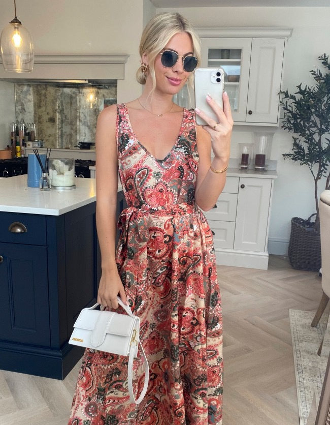 Paisley Print Dress With Belt