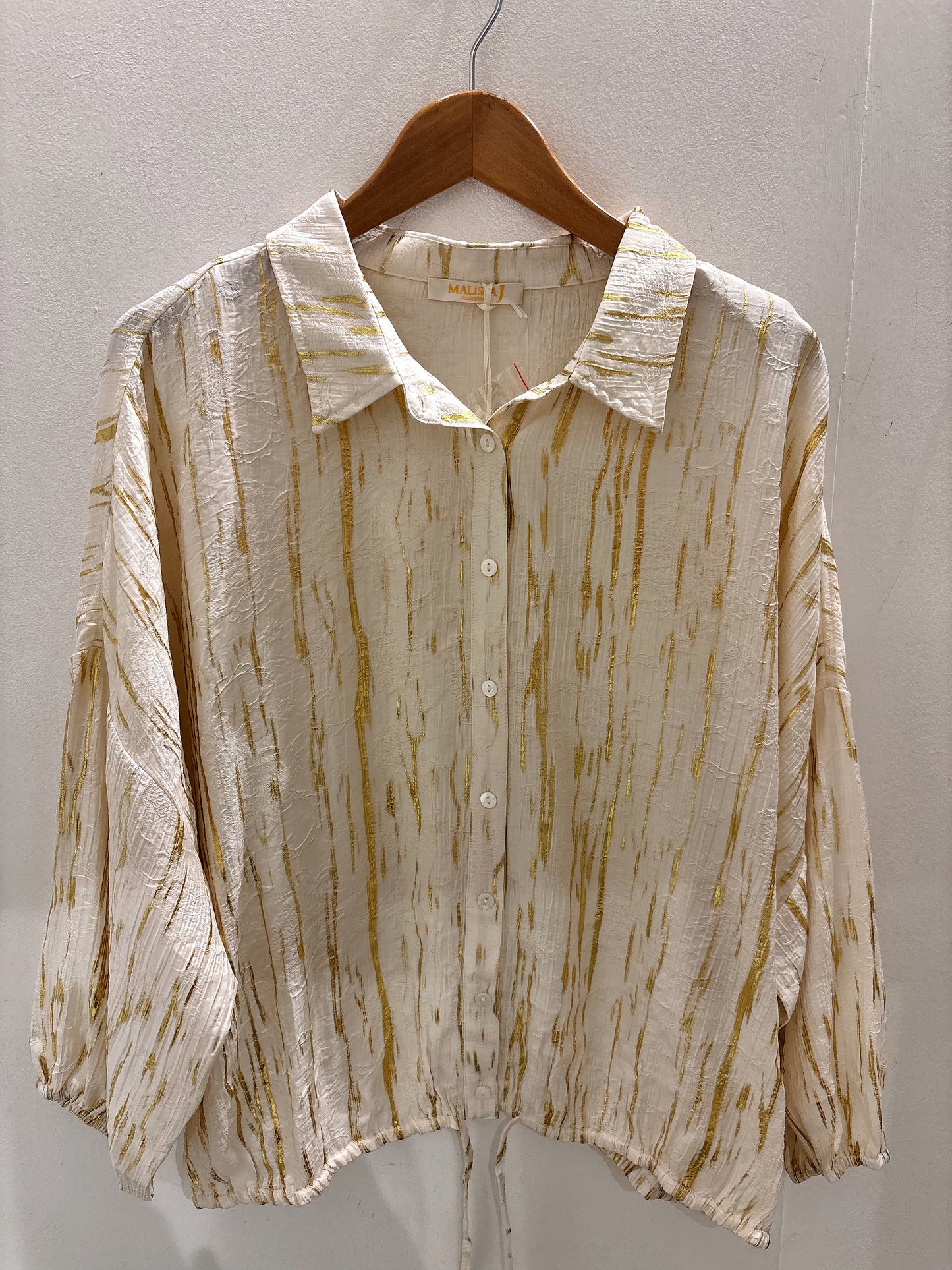 Gold Fleck Blouse With Cord String Waist