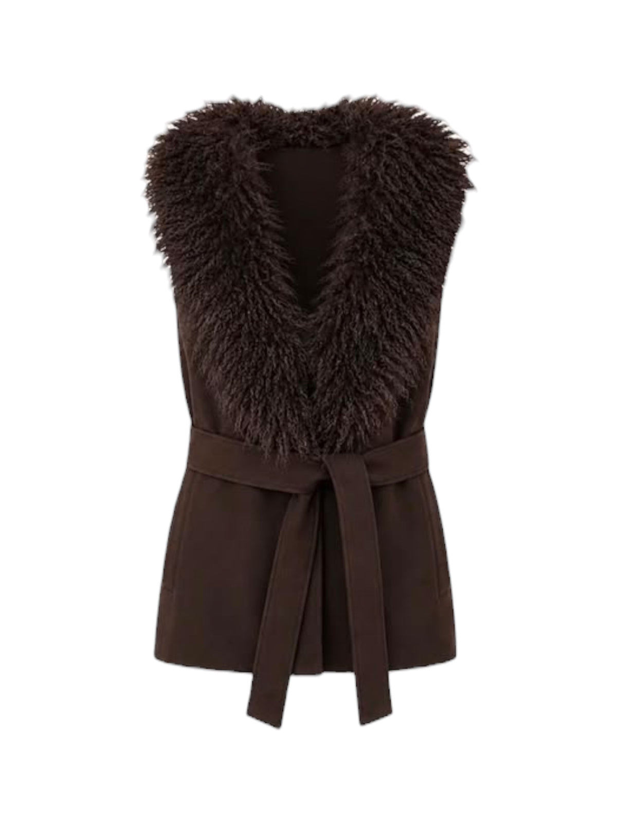 Malissa J Faux Fur Collar Gilet With Belt In Brown
