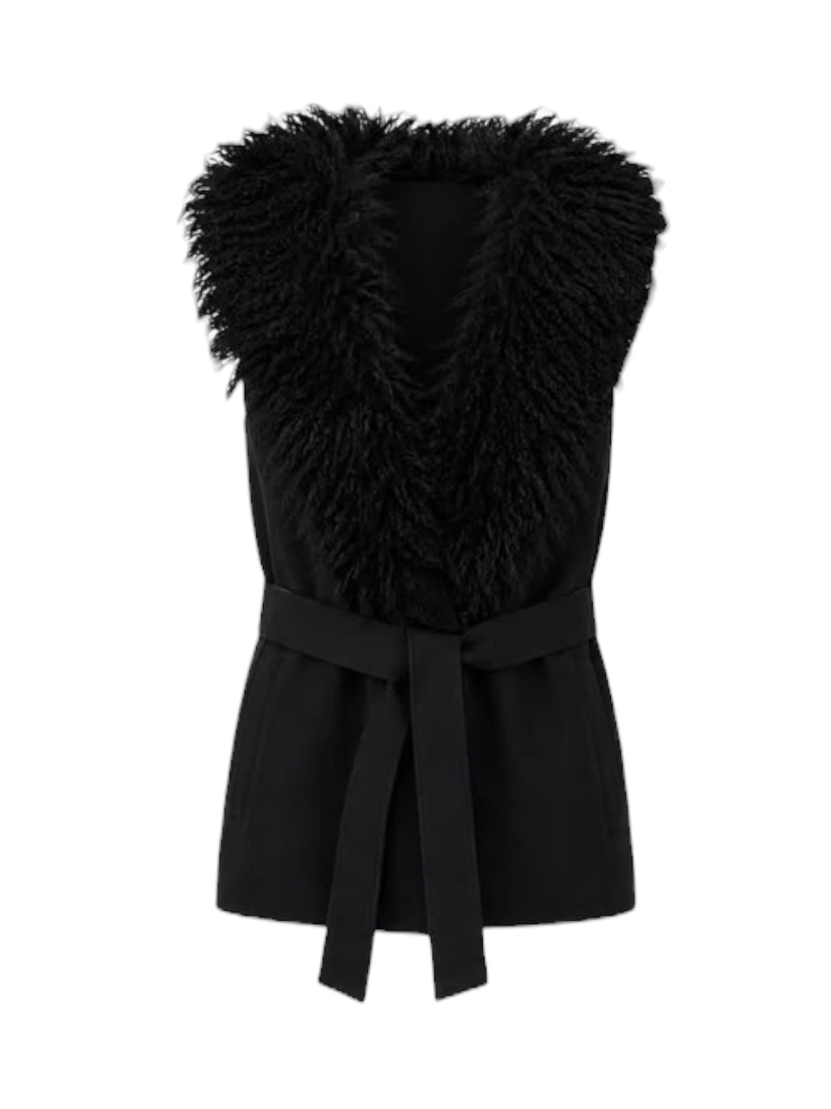 Malissa J Faux Fur Collar Gilet With Belt In Black