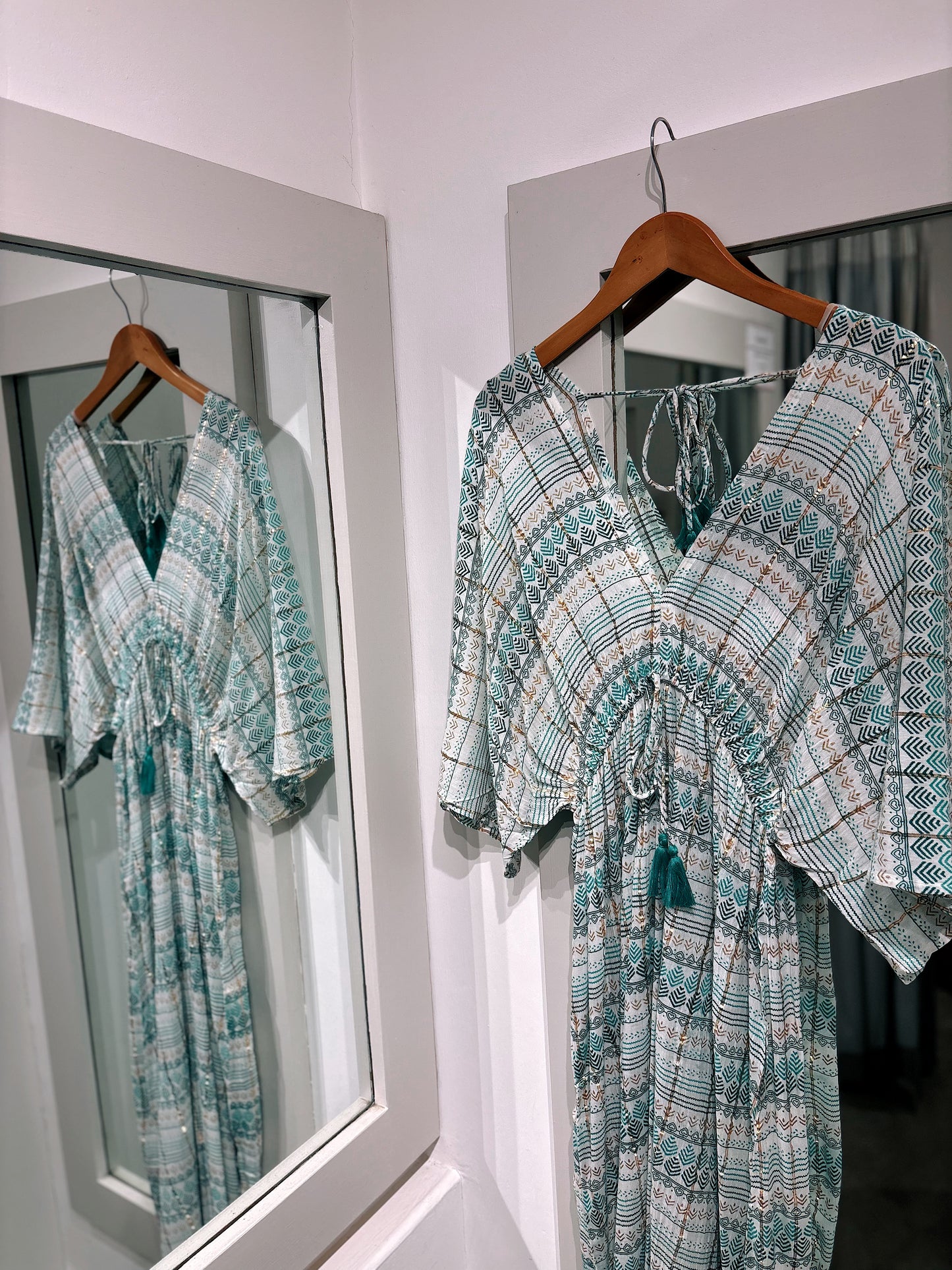 Ble Turquoise Metallic Thread Maxi Dress