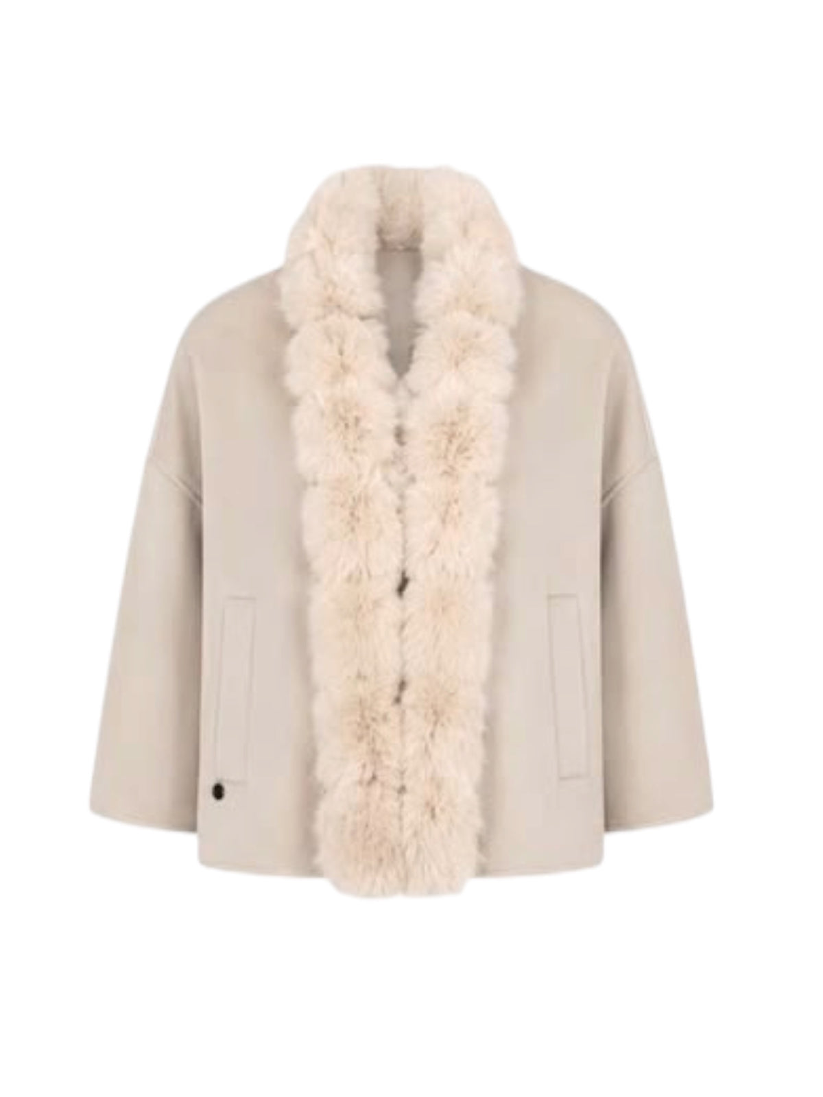 Malissa J Faux Fur Collar Boxy Jacket In Stone