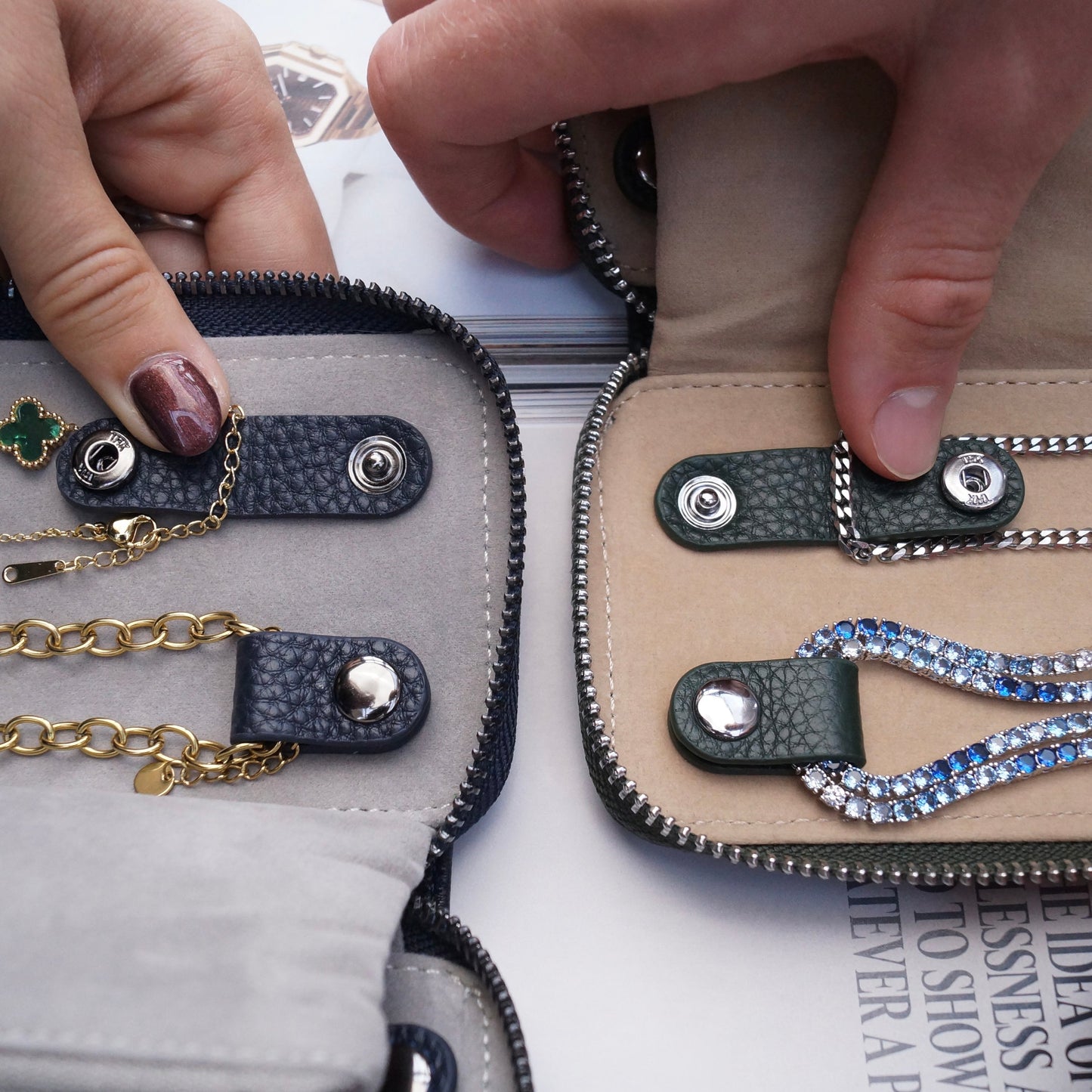 Leather Jewellery Case In Dark Green