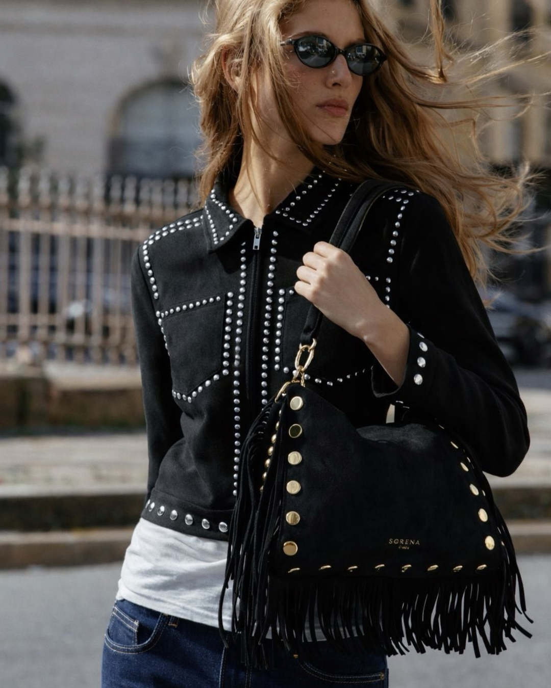 Sorena Simona Suede Tassel Bag In Black
